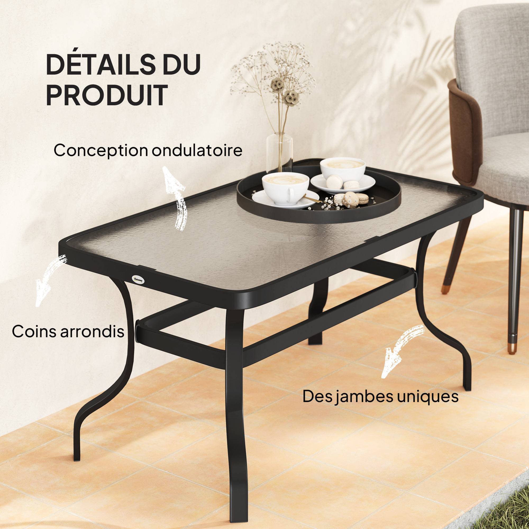 PANGIVO - Table basse de jardin métal et verre trempé noir 95 x 55 x 46 cm - PANGIVO - Image 8