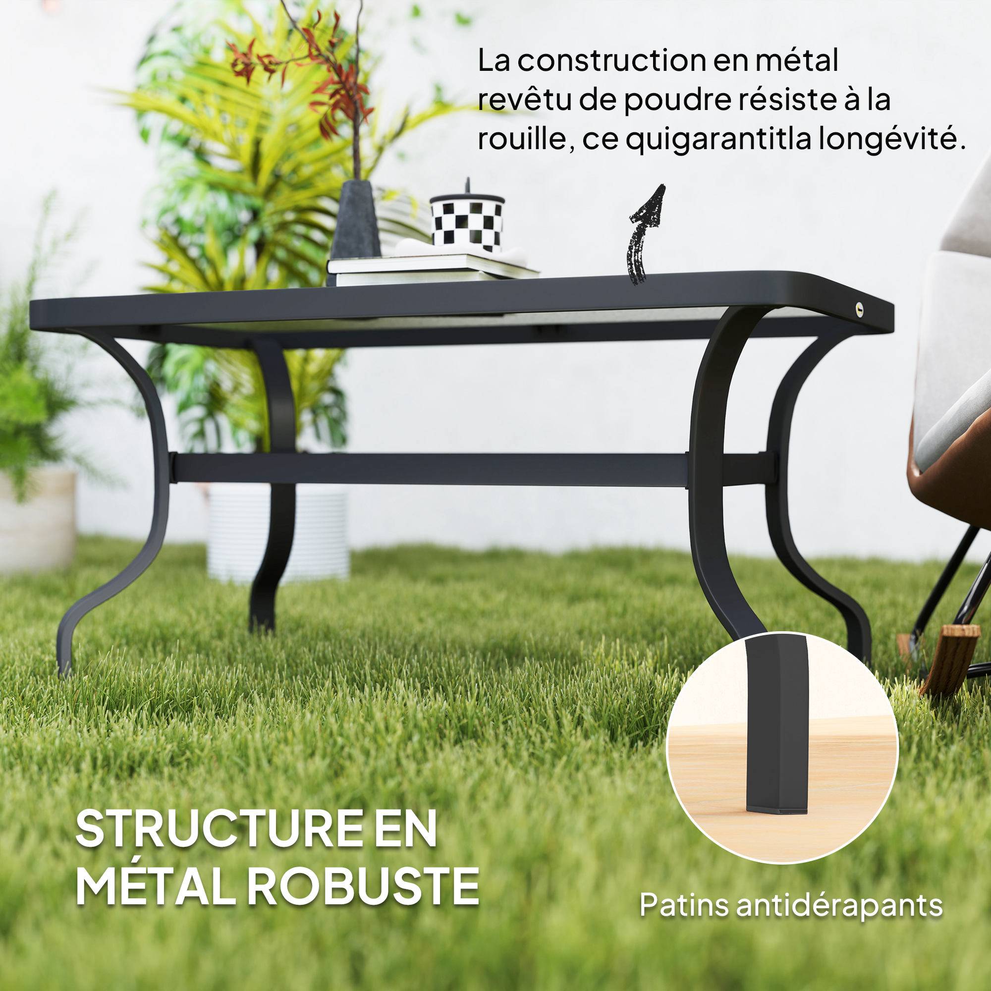 PANGIVO - Table basse de jardin métal et verre trempé noir 95 x 55 x 46 cm - PANGIVO - Image 7