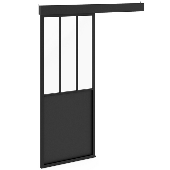 Kit porte coulissante verrière 83 cm en métal + MDF avec rail et fixations - Image 1