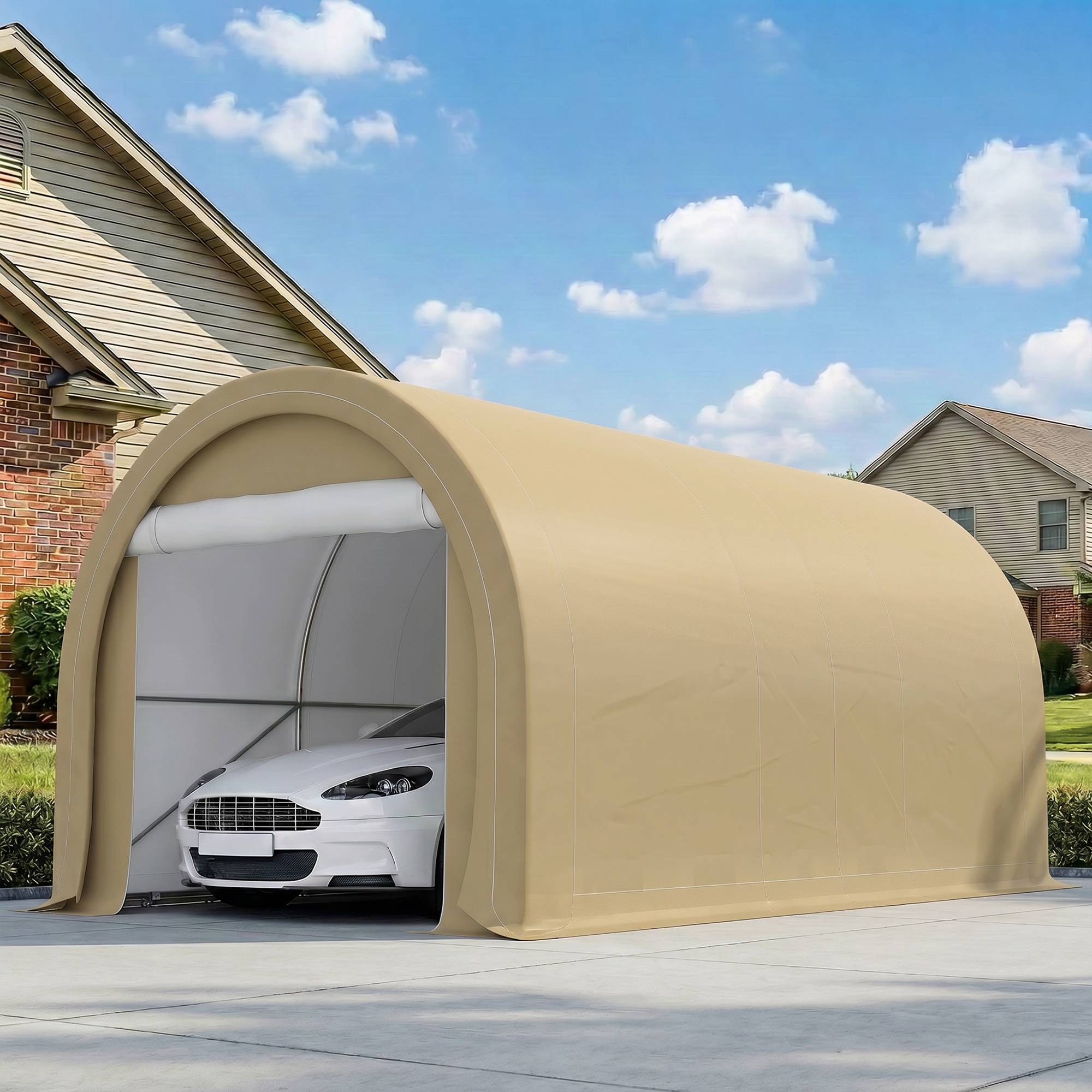 Abri de jardin ouvert acier beige 500 x 300 x 240 cm - PANGIVO - Image 4
