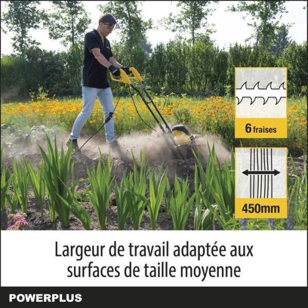 Powerplus Motoculteur Électrique POWXG72010 - 1500 W, 6 Lames, Profondeur de 220 mm et Largeur de 450 mm - Image 3