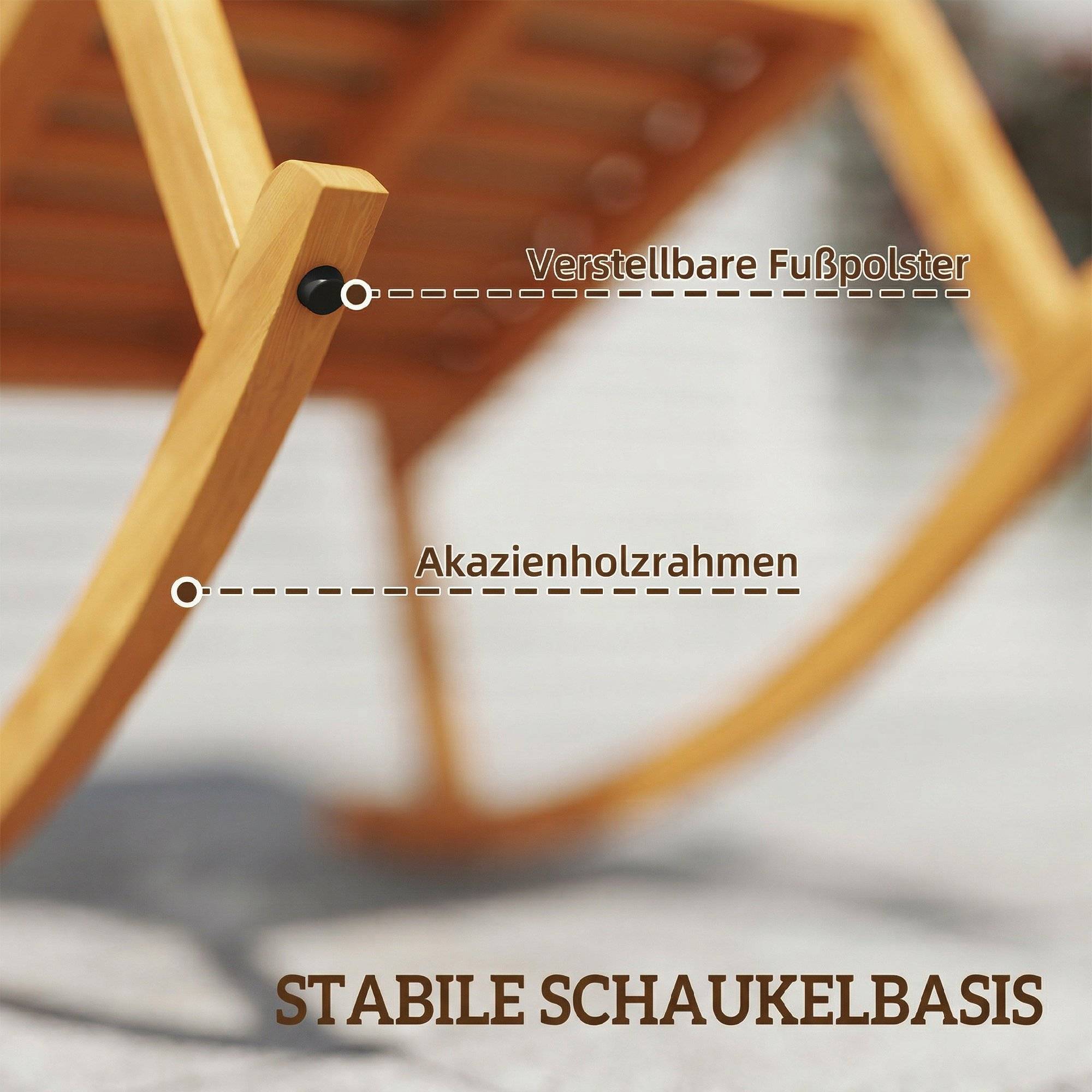 Fauteuil à bascule en bois d’acacia avec dossier haut et coussins, charge jusqu’à 160 kg, dimensions 60 x 89 x 107 cm, beige - Image 6