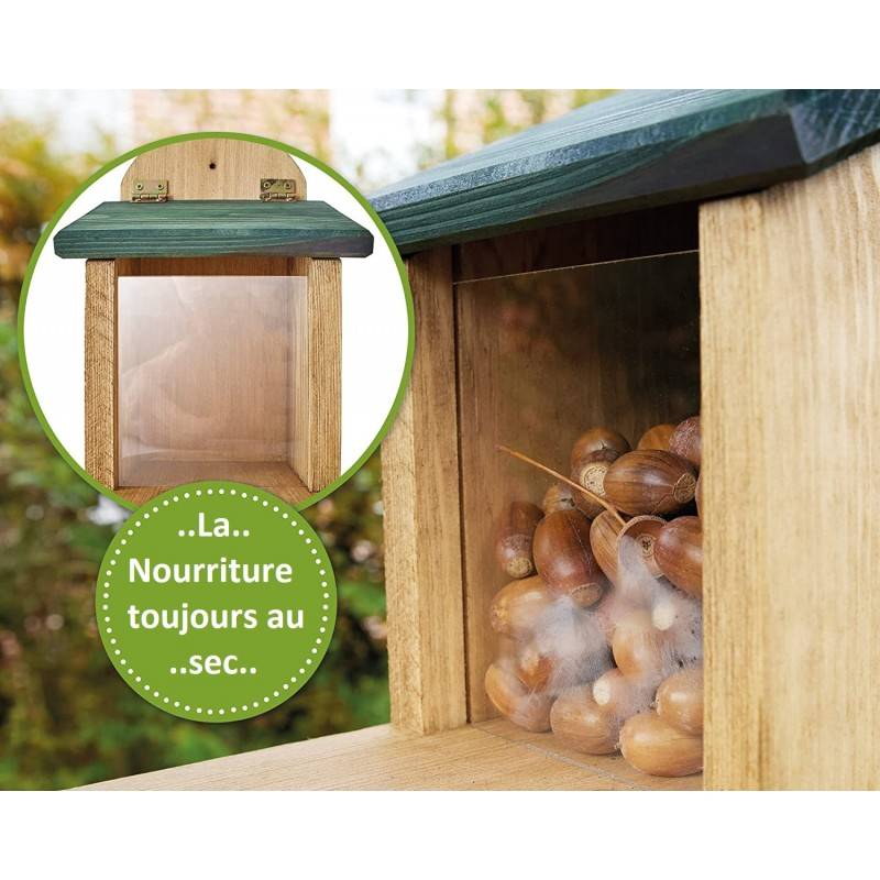 BB Loisir - Mangeoire Écureuil Distributeur de nourriture éxtérieur robuste en bois massif et vitre plexiglas de haute qualité"328 Écu" - Image 5