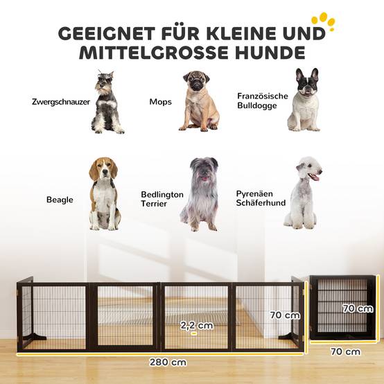 Barrière pour chien pliable 432 x 36 x 70 cm, pin, noir - Image 5