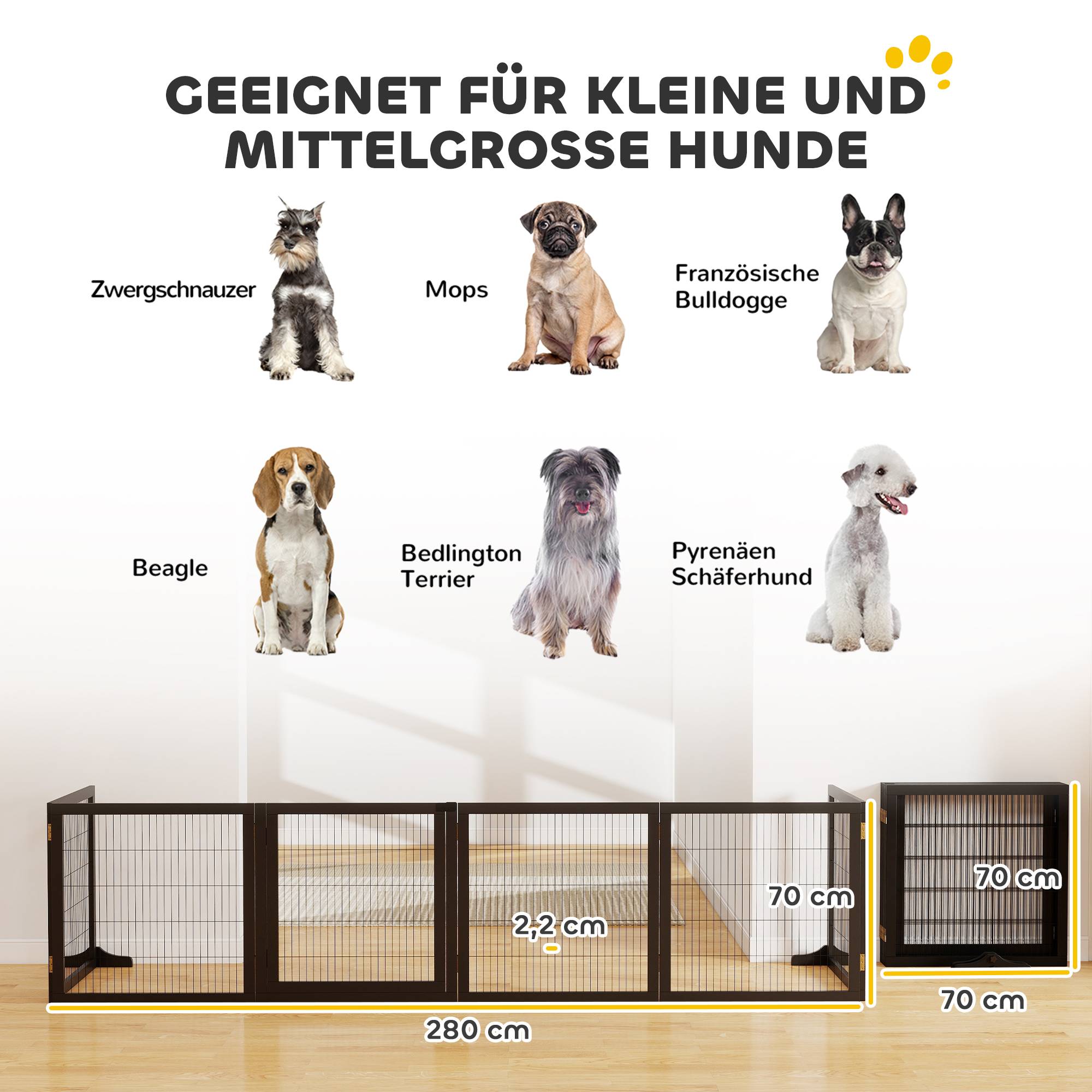 Barrière pour chien pliable 432 x 36 x 70 cm, pin, noir - Image 5