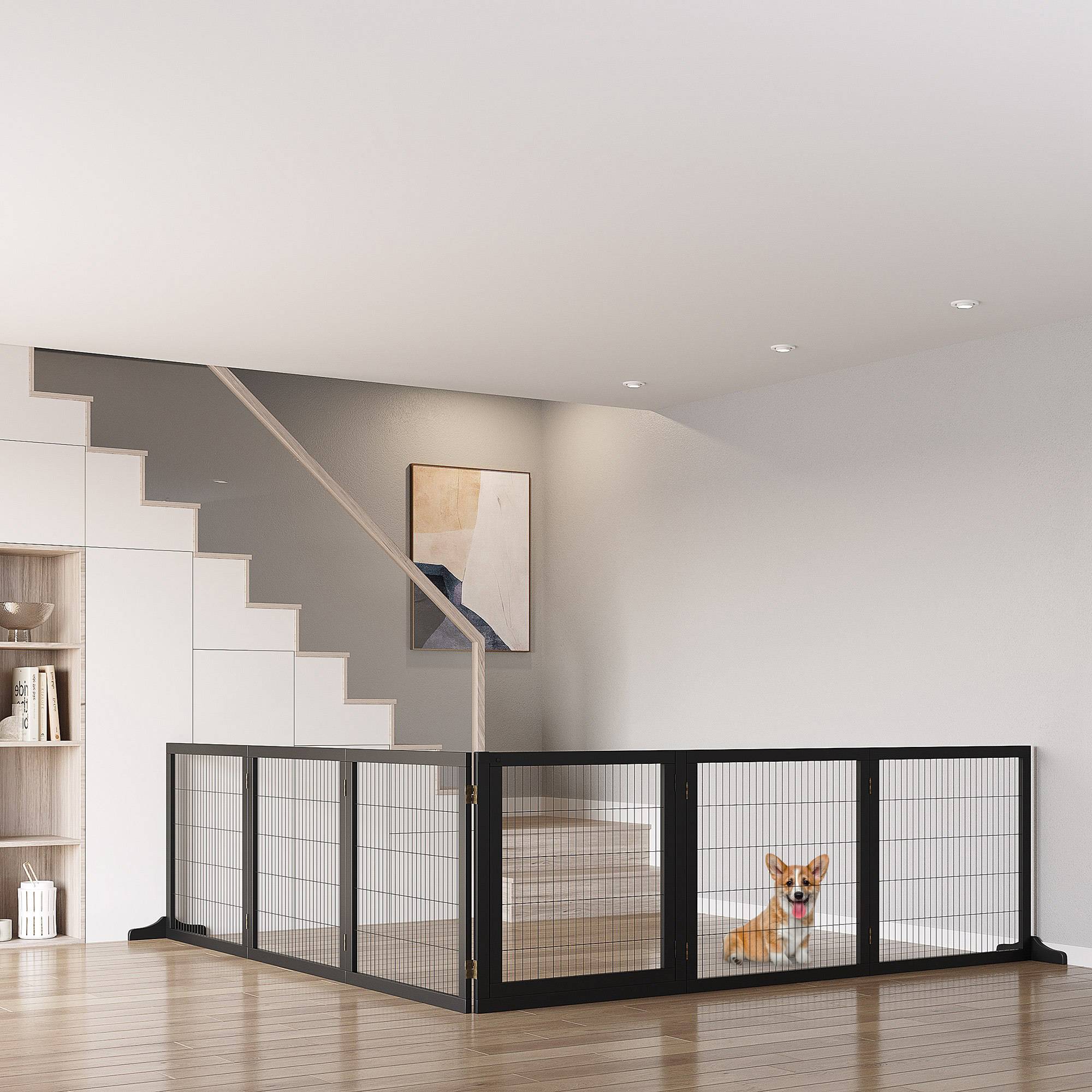 Barrière pour chien pliable 432 x 36 x 70 cm, pin, noir - Image 4