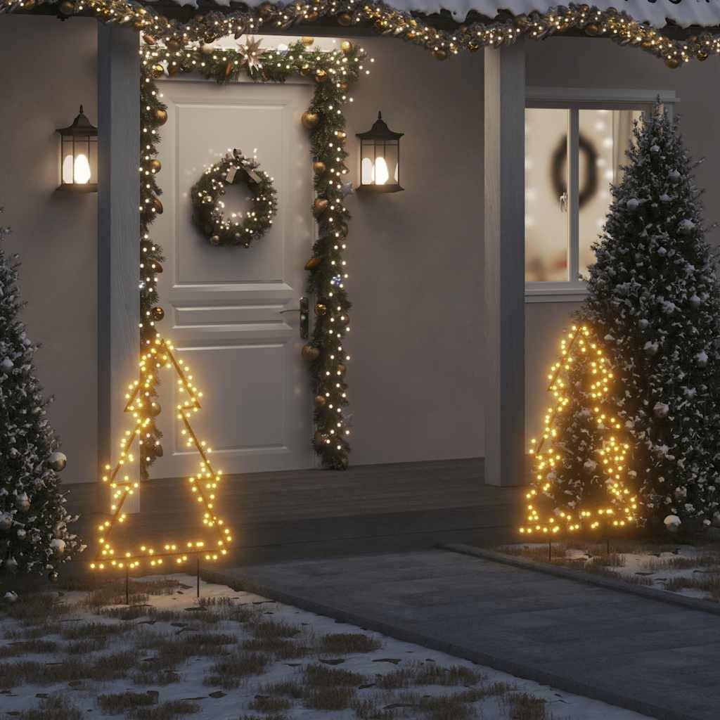 Décoration Sapin Lumineux de Jardin en Fer 115 LED avec Piquets 90 cm – ComfortXL Outdoor Living - Image 1