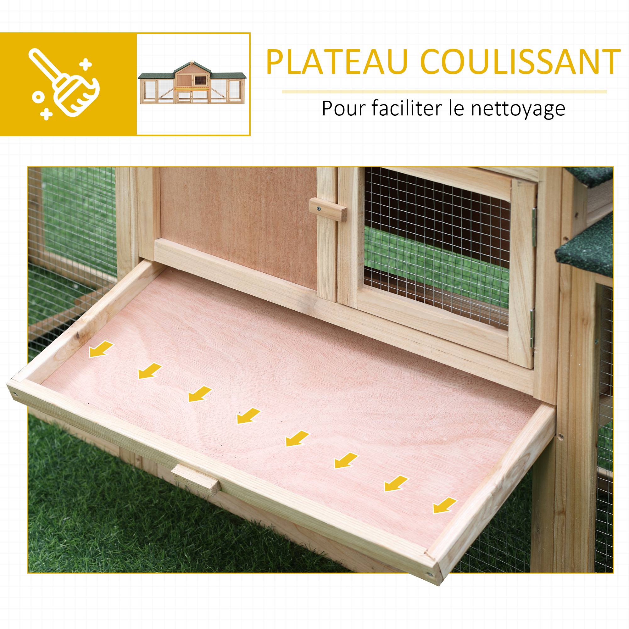 Clapier cage à lapins rongeurs XXL clapier nain 2 étages toit bitumé intégral tiroir déjection 210L x 45,5l x 84,5H cm bois massif pin pré-huilé - Image 8