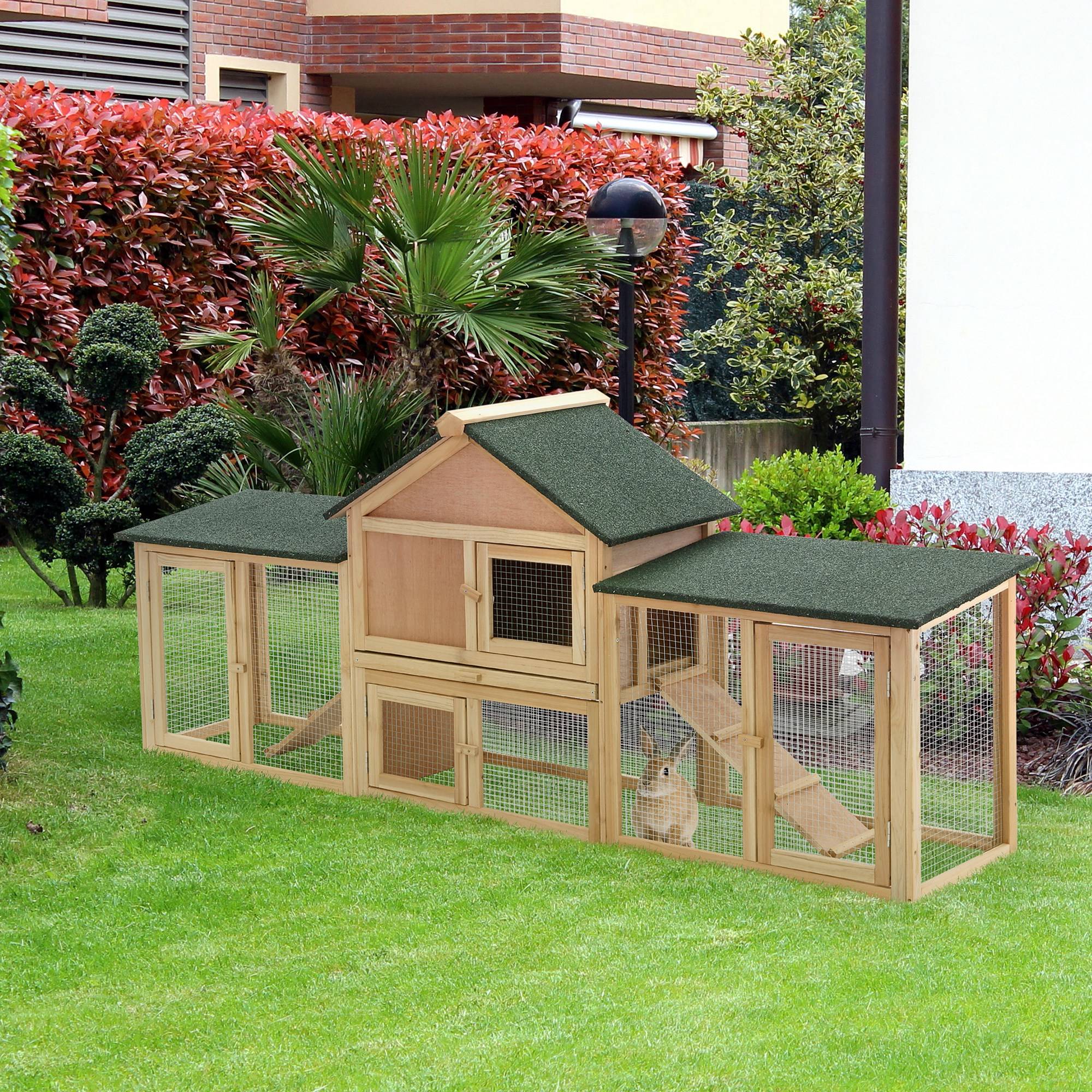 Clapier cage à lapins rongeurs XXL clapier nain 2 étages toit bitumé intégral tiroir déjection 210L x 45,5l x 84,5H cm bois massif pin pré-huilé - Image 4