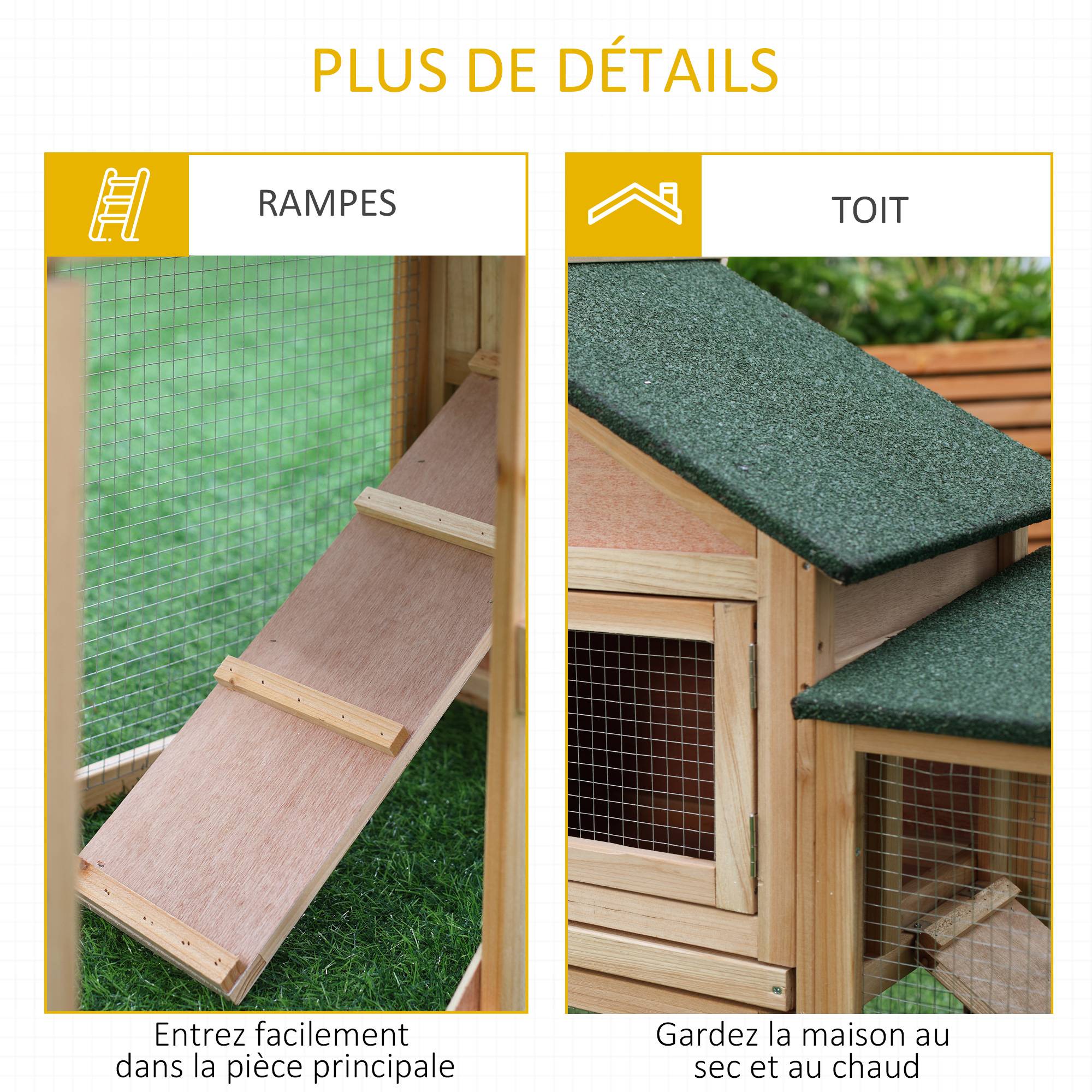 Clapier cage à lapins rongeurs XXL clapier nain 2 étages toit bitumé intégral tiroir déjection 210L x 45,5l x 84,5H cm bois massif pin pré-huilé - Image 9