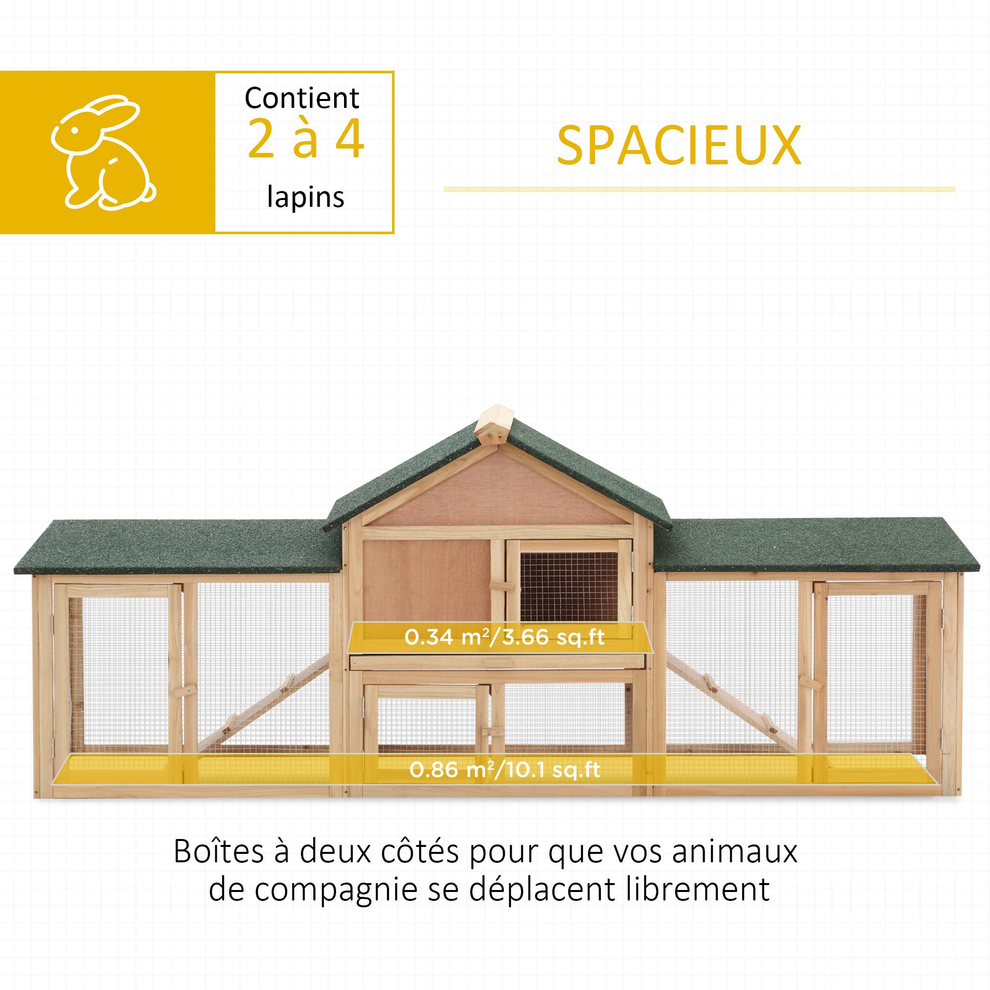 Clapier cage à lapins rongeurs XXL clapier nain 2 étages toit bitumé intégral tiroir déjection 210L x 45,5l x 84,5H cm bois massif pin pré-huilé - Image 7