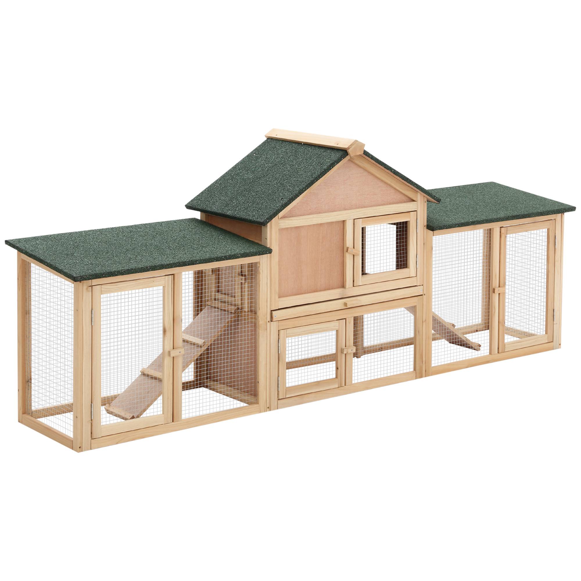 Clapier cage à lapins rongeurs XXL clapier nain 2 étages toit bitumé intégral tiroir déjection 210L x 45,5l x 84,5H cm bois massif pin pré-huilé - Image 1