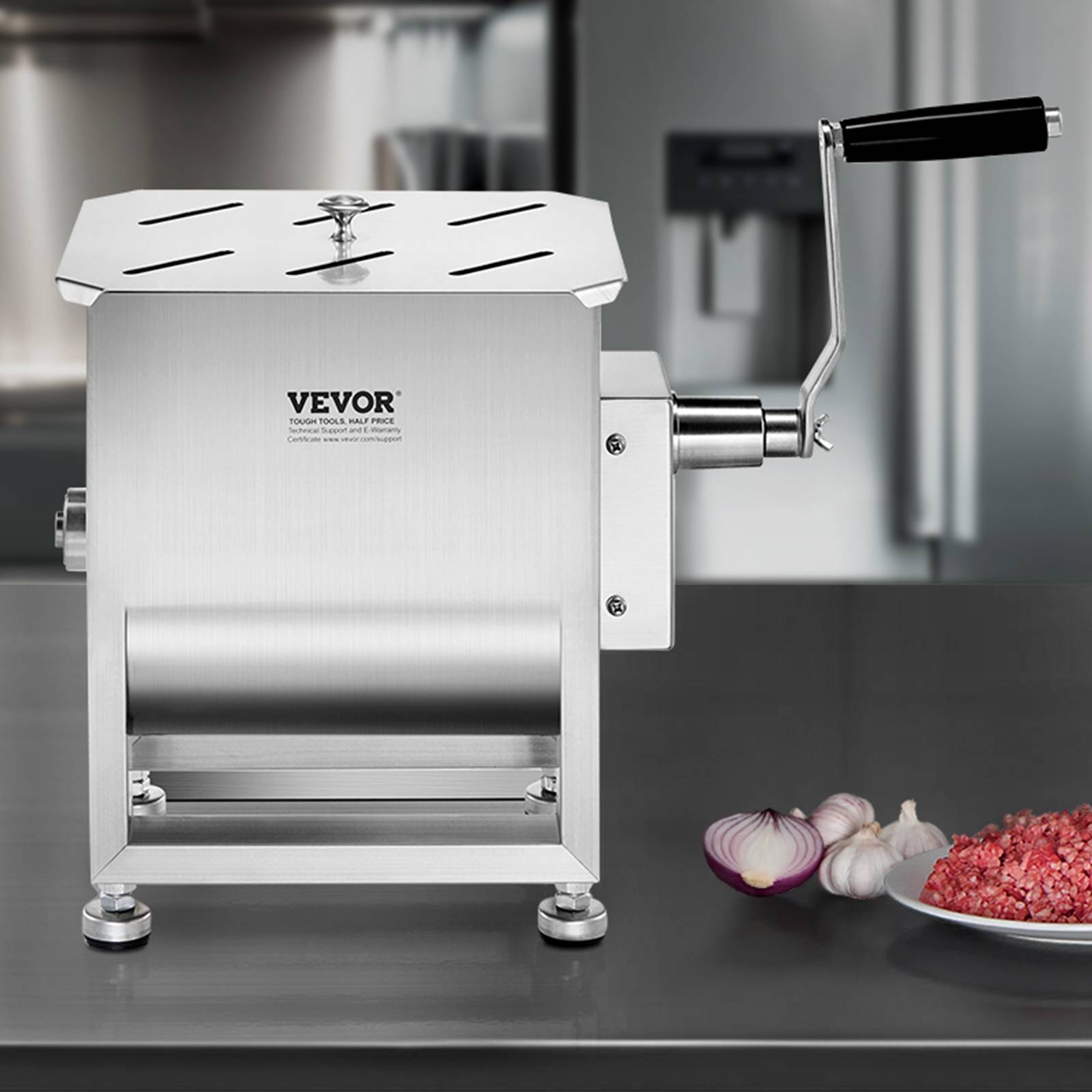 VEVOR Mélangeur viande manuel, 15L fixe, acier inox, réducteur vitesse, pour saucisse, bœuf haché. - Image 8