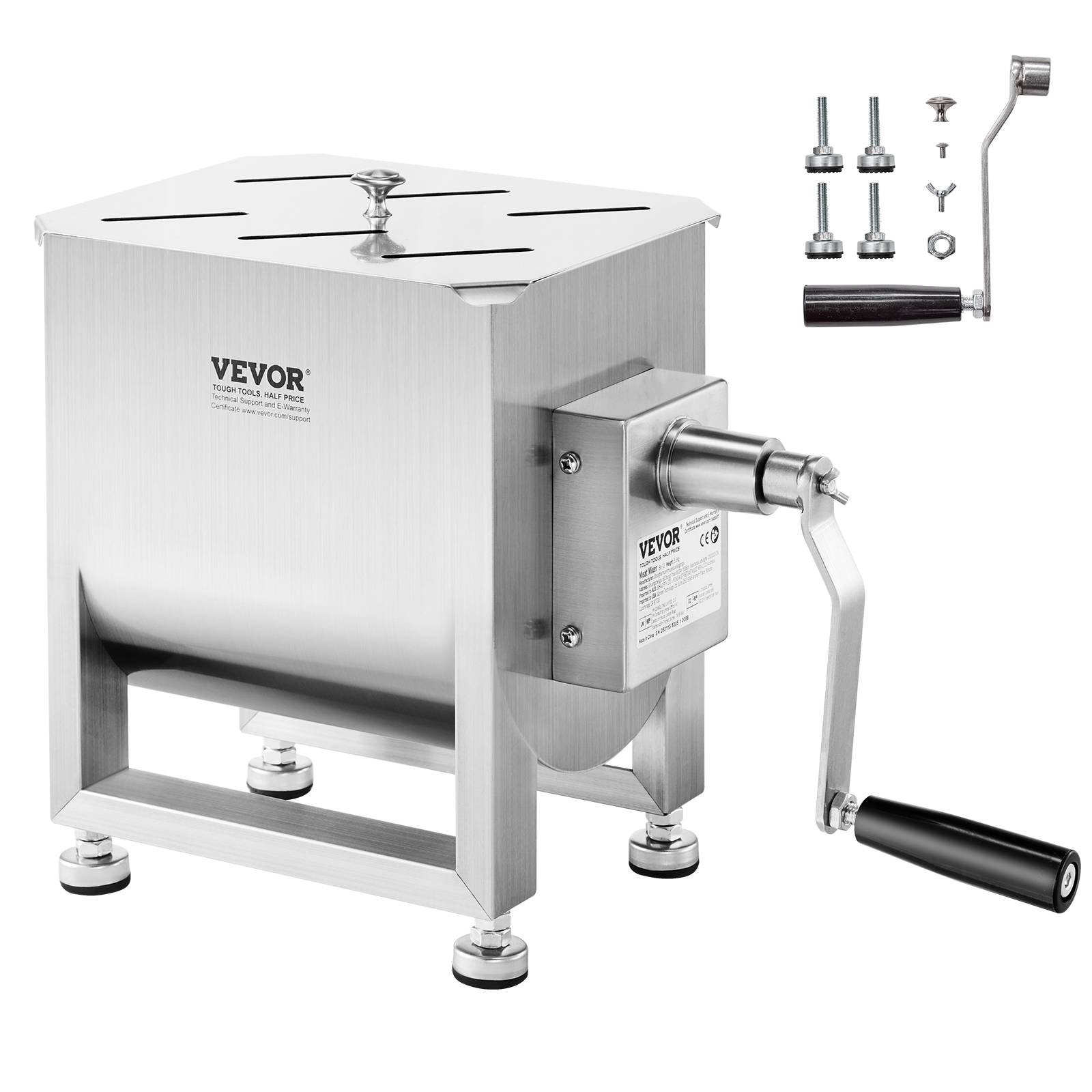 VEVOR Mélangeur viande manuel, 15L fixe, acier inox, réducteur vitesse, pour saucisse, bœuf haché. - Image 1