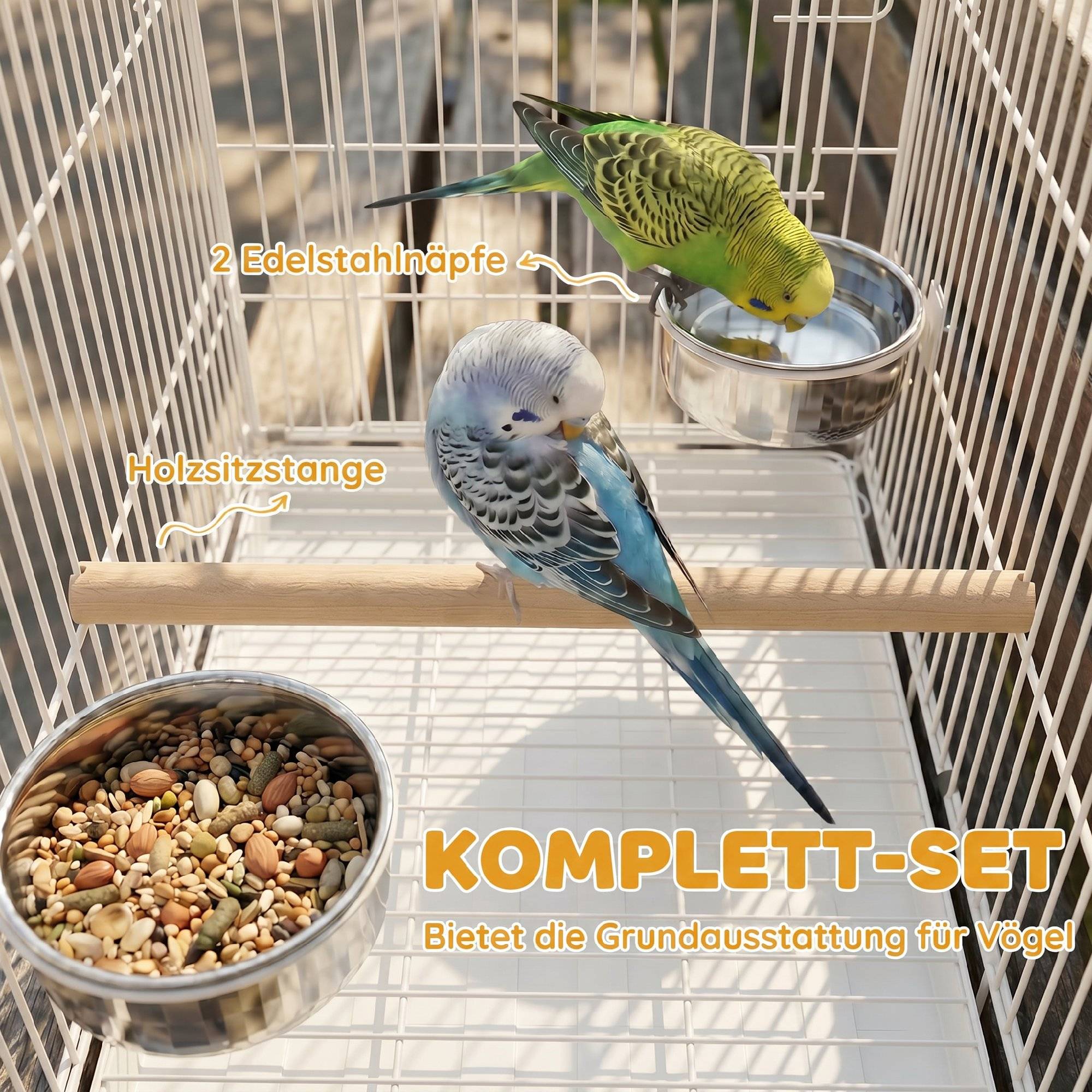 ComfortXL - Cage de transport pliable acier blanc pour petits oiseaux avec perchoir bois et gamelles inox voyage - Image 7