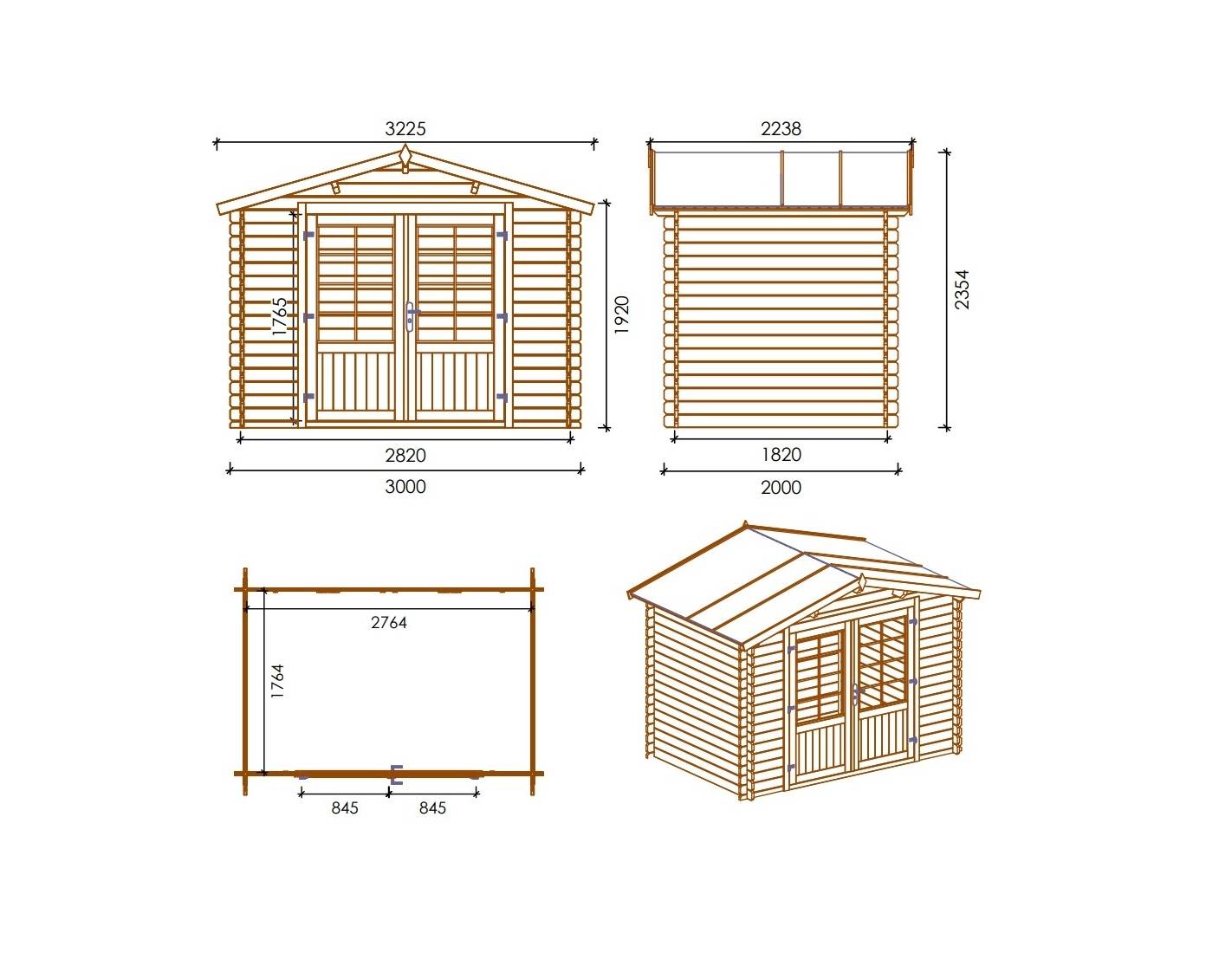 Altanka - Abri de jardin en bois - 3x2 m + terrasse avec balustrade et avant-toit en bois - 15 m2 - DOM420+DOM394+DOM395+POD04 - ALTANKA - Image 2
