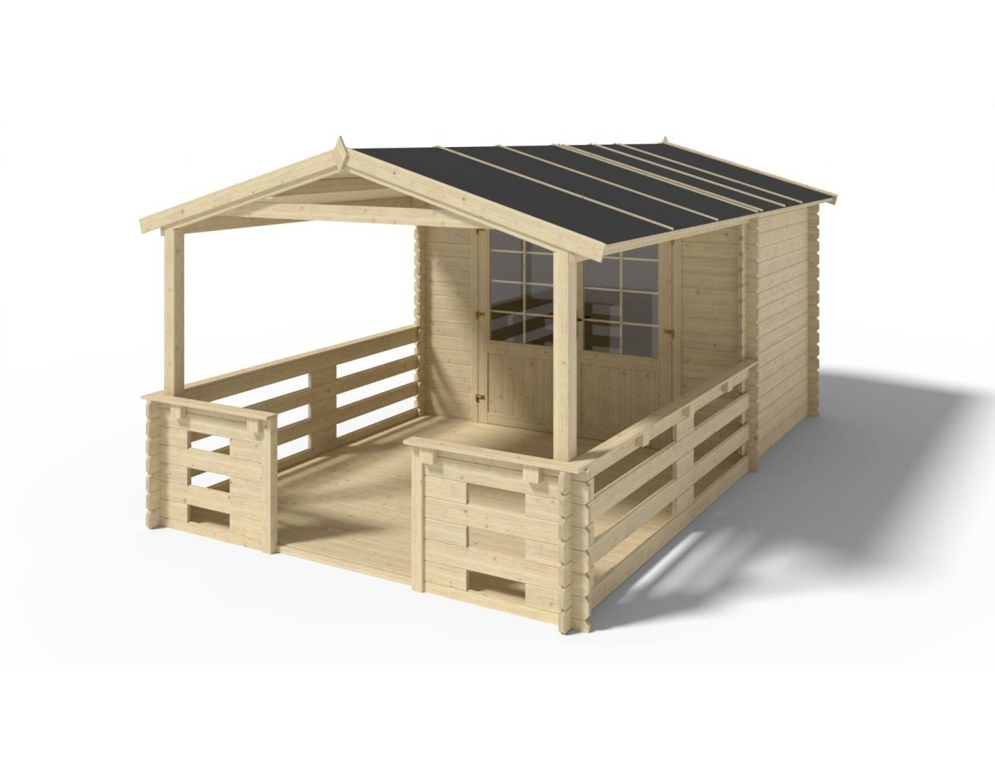 Altanka - Abri de jardin en bois - 3x2 m + terrasse avec balustrade et avant-toit en bois - 15 m2 - DOM420+DOM394+DOM395+POD04 - ALTANKA - Image 1