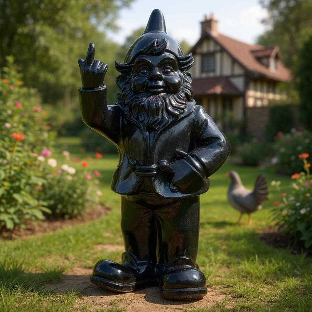 Stoobz - Nain de jardin en résine doigt d'honneur 7 x 8 x 20 cm Noir - Image 2