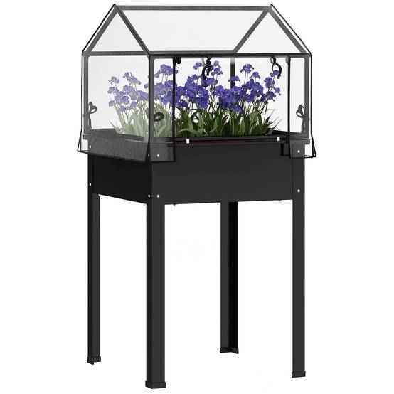 Carré potager sur pied avec serre métal noir 60 x 60 x 120 cm - PANGIVO - Image 1