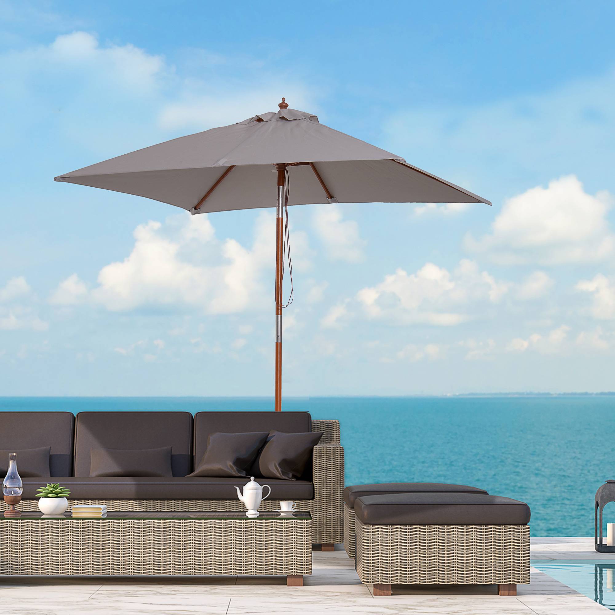 Parasol rectangulaire inclinable pour terrasse 200 x 150 x 235 cm avec mât en bois gris imperméable et anti-UV - Image 4