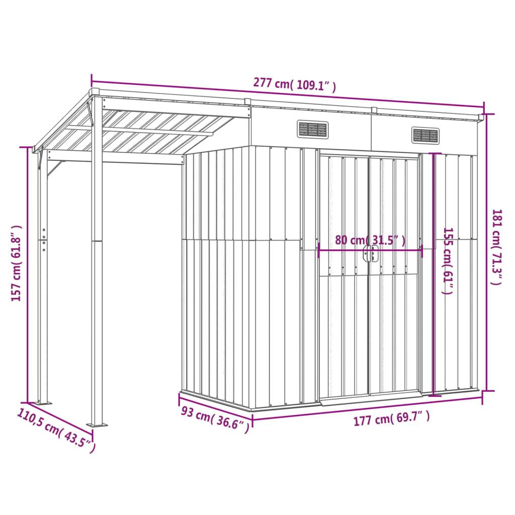 Helloshop26 - Abri de jardin cabane cabanon maison de stockage remise extérieur hangar outils robuste avec toit prolongé 277 x 110,5 x 181 cm acier marron - Image 7