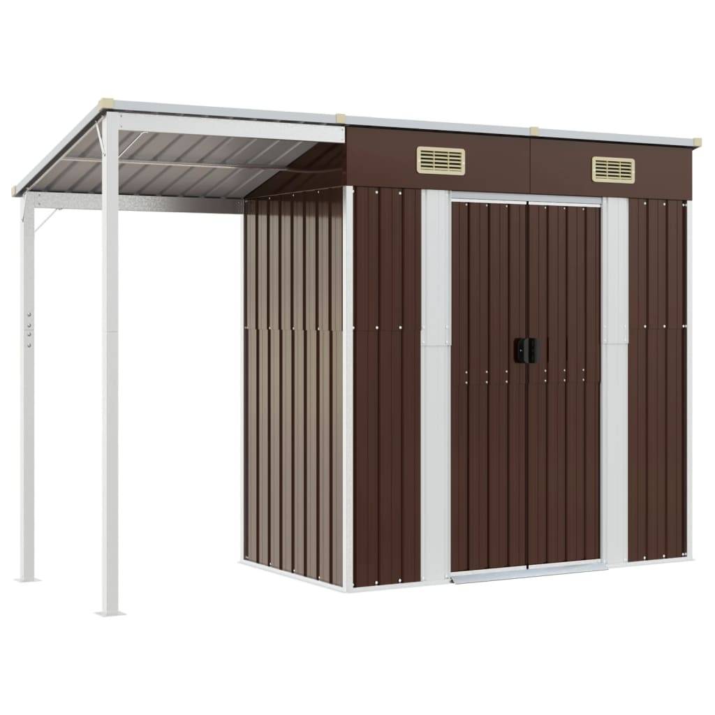Helloshop26 - Abri de jardin cabane cabanon maison de stockage remise extérieur hangar outils robuste avec toit prolongé 277 x 110,5 x 181 cm acier marron - Image 1