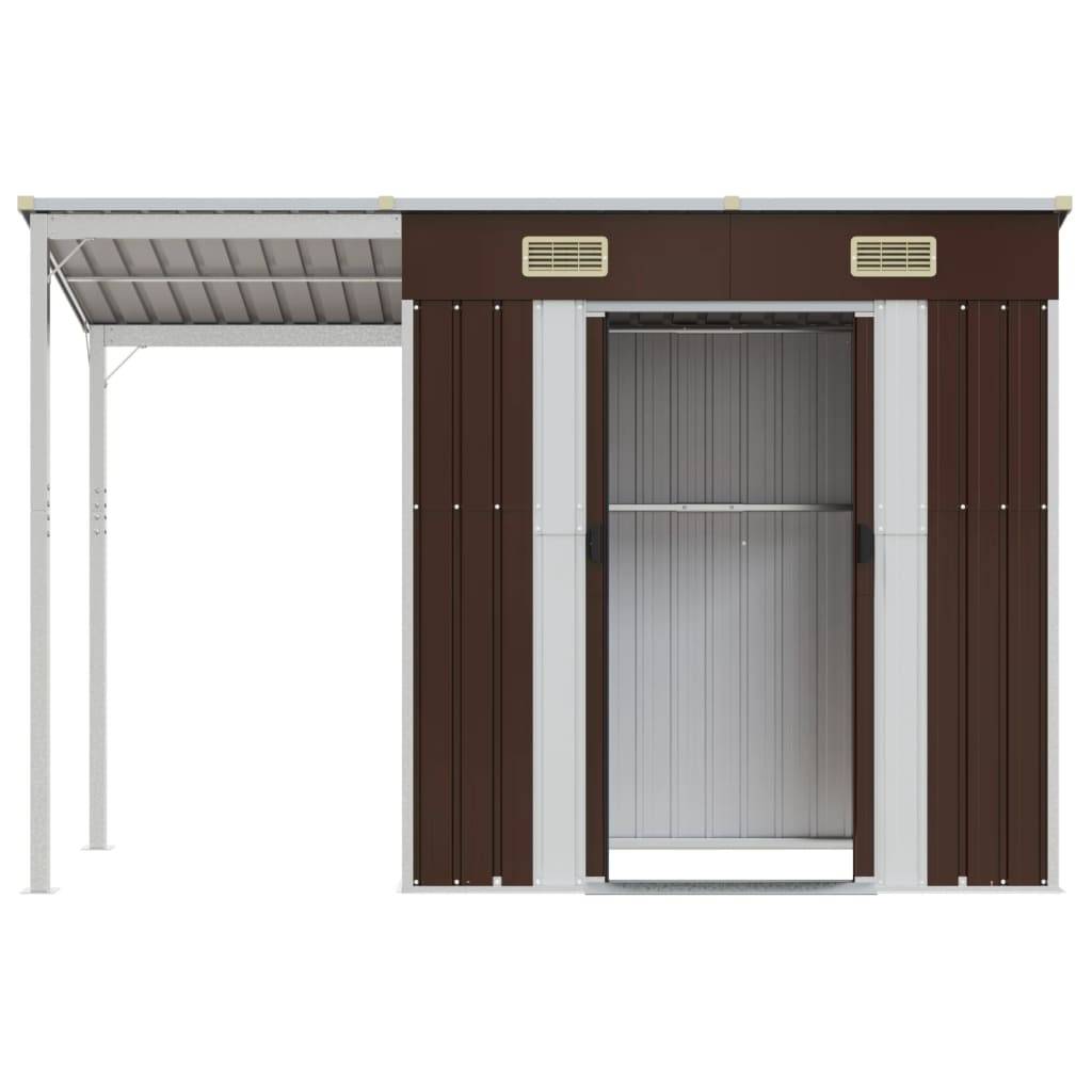 Helloshop26 - Abri de jardin cabane cabanon maison de stockage remise extérieur hangar outils robuste avec toit prolongé 277 x 110,5 x 181 cm acier marron - Image 3