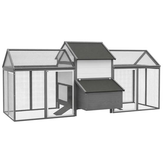 Poulailler avec enclos bois sapin pondoir toit anti-UV 247x118cm gris - ComfortXL Outdoor Living - Image 1