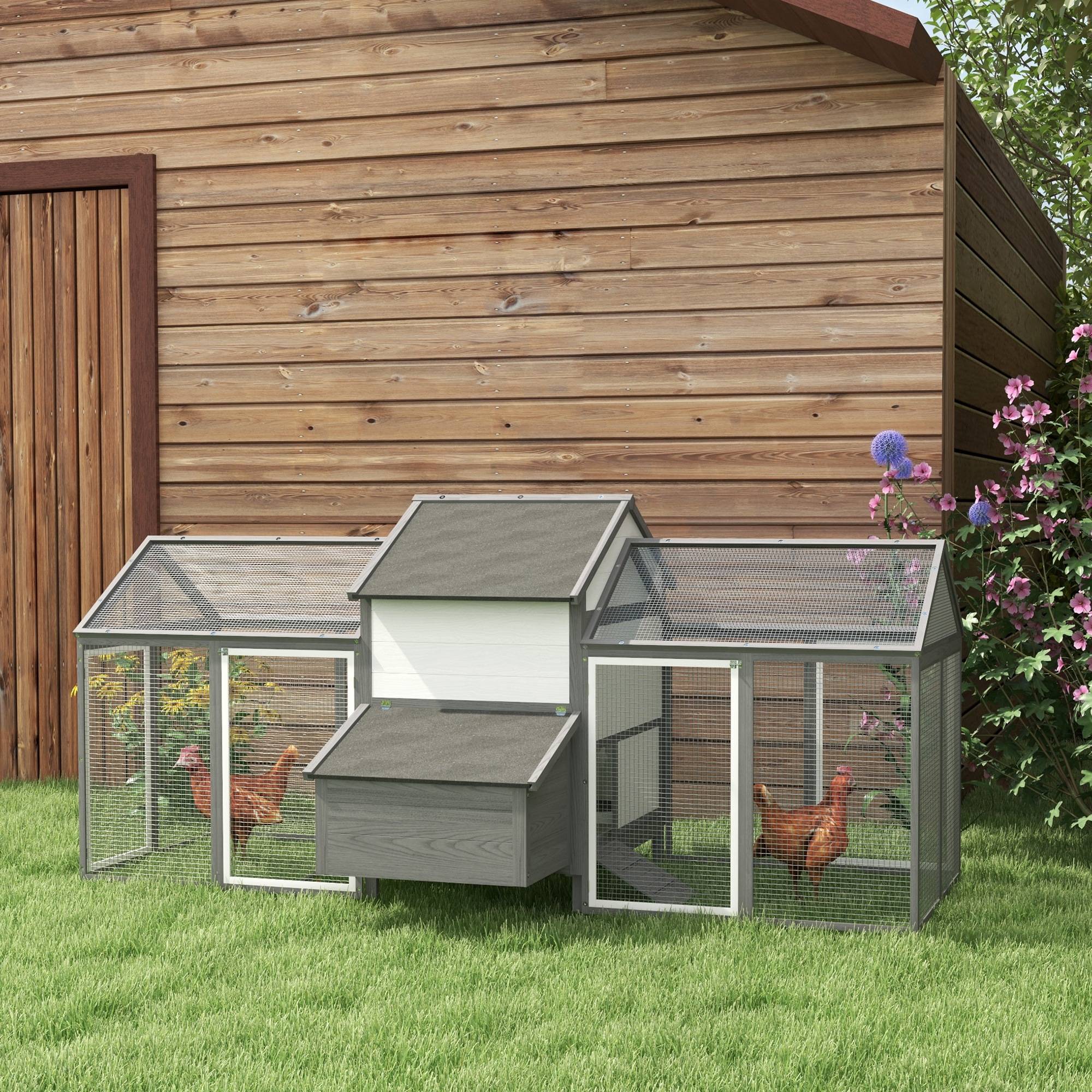 Poulailler avec enclos bois sapin pondoir toit anti-UV 247x118cm gris - ComfortXL Outdoor Living - Image 4