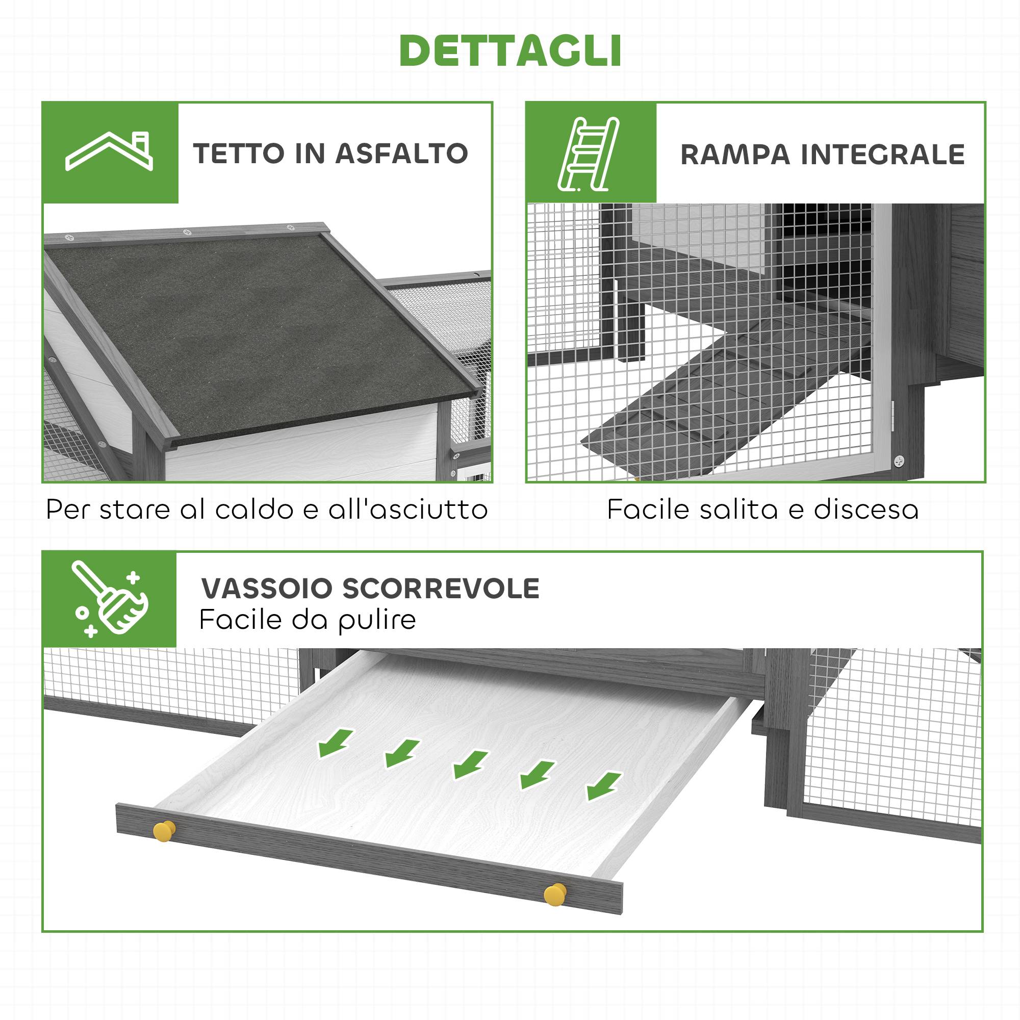 Poulailler avec enclos bois sapin pondoir toit anti-UV 247x118cm gris - ComfortXL Outdoor Living - Image 9