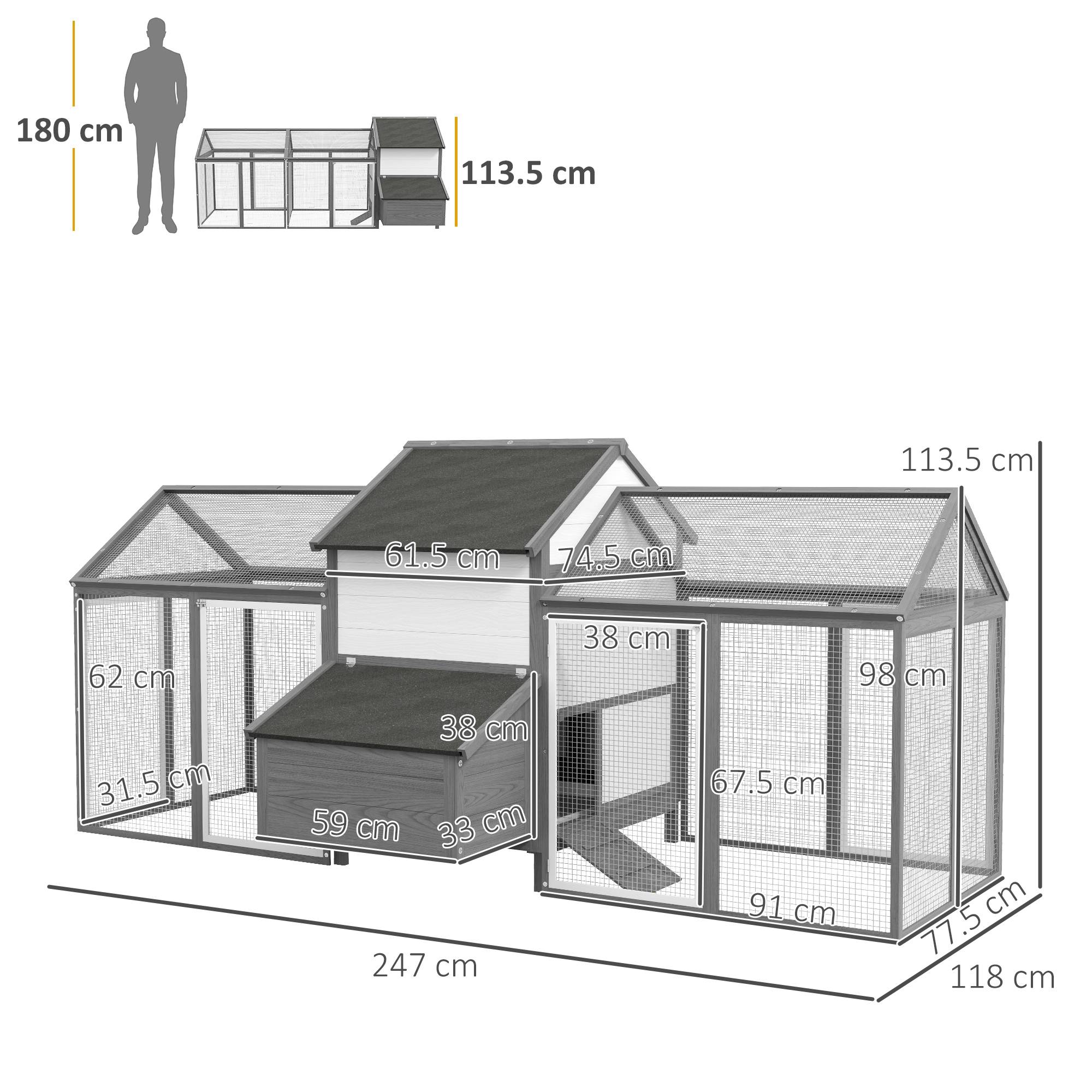 Poulailler avec enclos bois sapin pondoir toit anti-UV 247x118cm gris - ComfortXL Outdoor Living - Image 5
