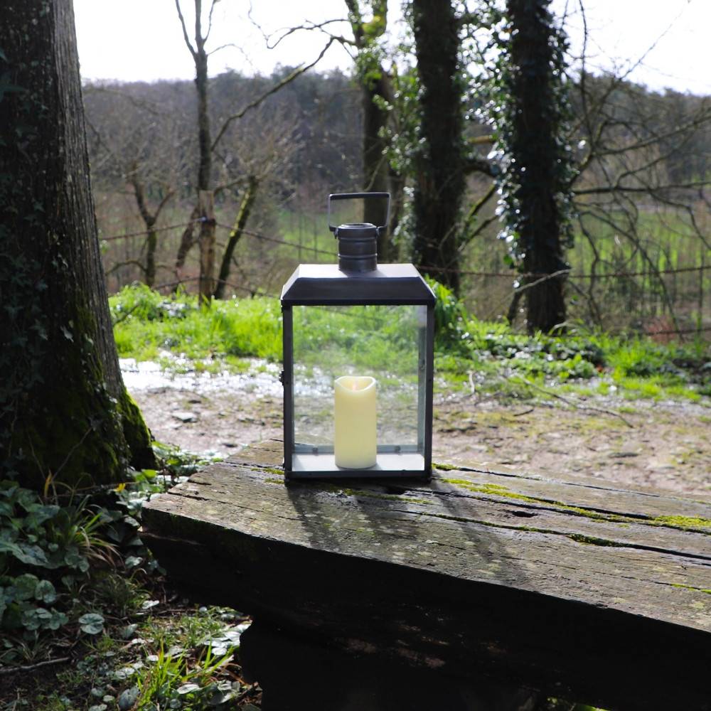 Lanterne extérieure bougie jardin à poser ancienne métal gris 52.5cm Chemin de campagne - Image 4