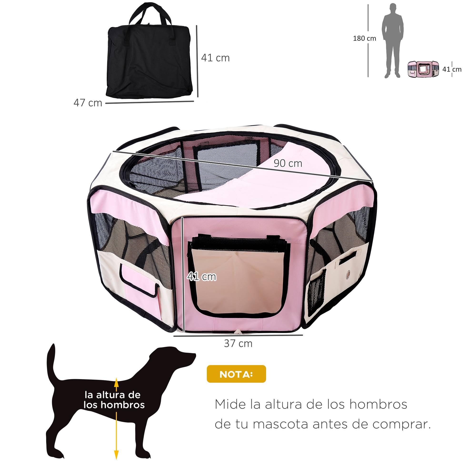 Parc pliable pour chiens et chats, parc portable pour petits animaux, tissu Oxford imperméable, Ø90 x 41 cm, rose - Image 5