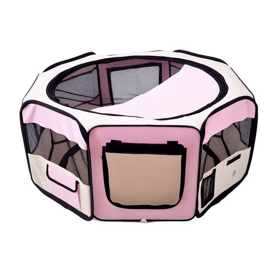 Parc pliable pour chiens et chats, parc portable pour petits animaux, tissu Oxford imperméable, Ø90 x 41 cm, rose - Image 1