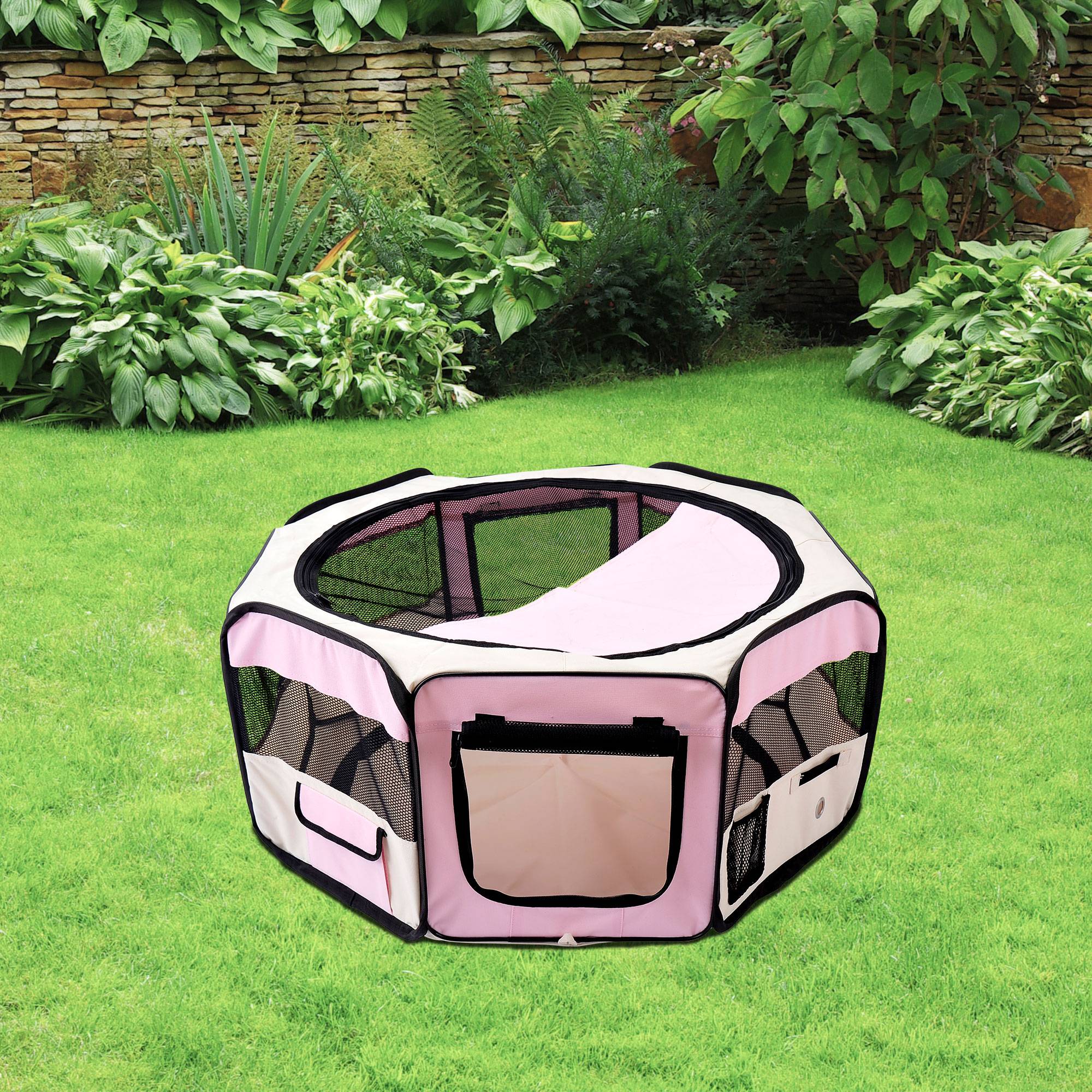 Parc pliable pour chiens et chats, parc portable pour petits animaux, tissu Oxford imperméable, Ø90 x 41 cm, rose - Image 4