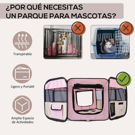 Parc pliable pour chiens et chats, parc portable pour petits animaux, tissu Oxford imperméable, Ø90 x 41 cm, rose - Image 6