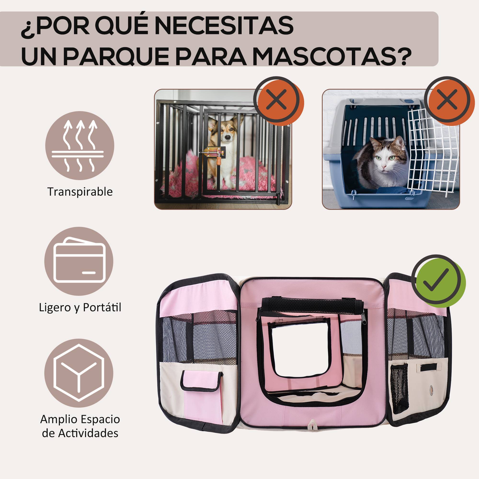 Parc pliable pour chiens et chats, parc portable pour petits animaux, tissu Oxford imperméable, Ø90 x 41 cm, rose - Image 6