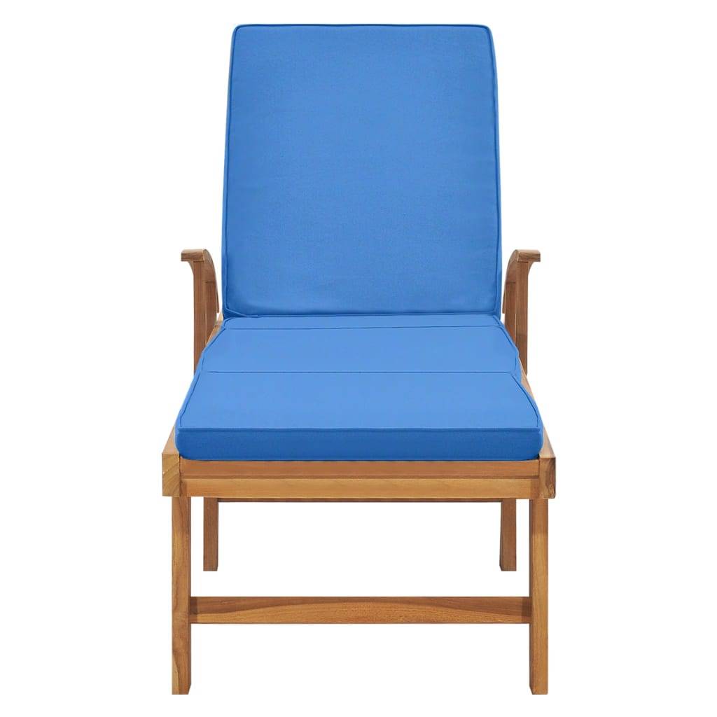 Helloshop26 - Transat chaise longue bain de soleil lit de jardin terrasse meuble d'extérieur avec coussin bois de teck solide bleu - Image 4