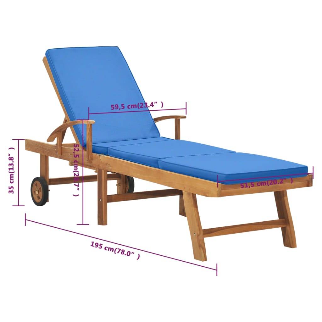Helloshop26 - Transat chaise longue bain de soleil lit de jardin terrasse meuble d'extérieur avec coussin bois de teck solide bleu - Image 9