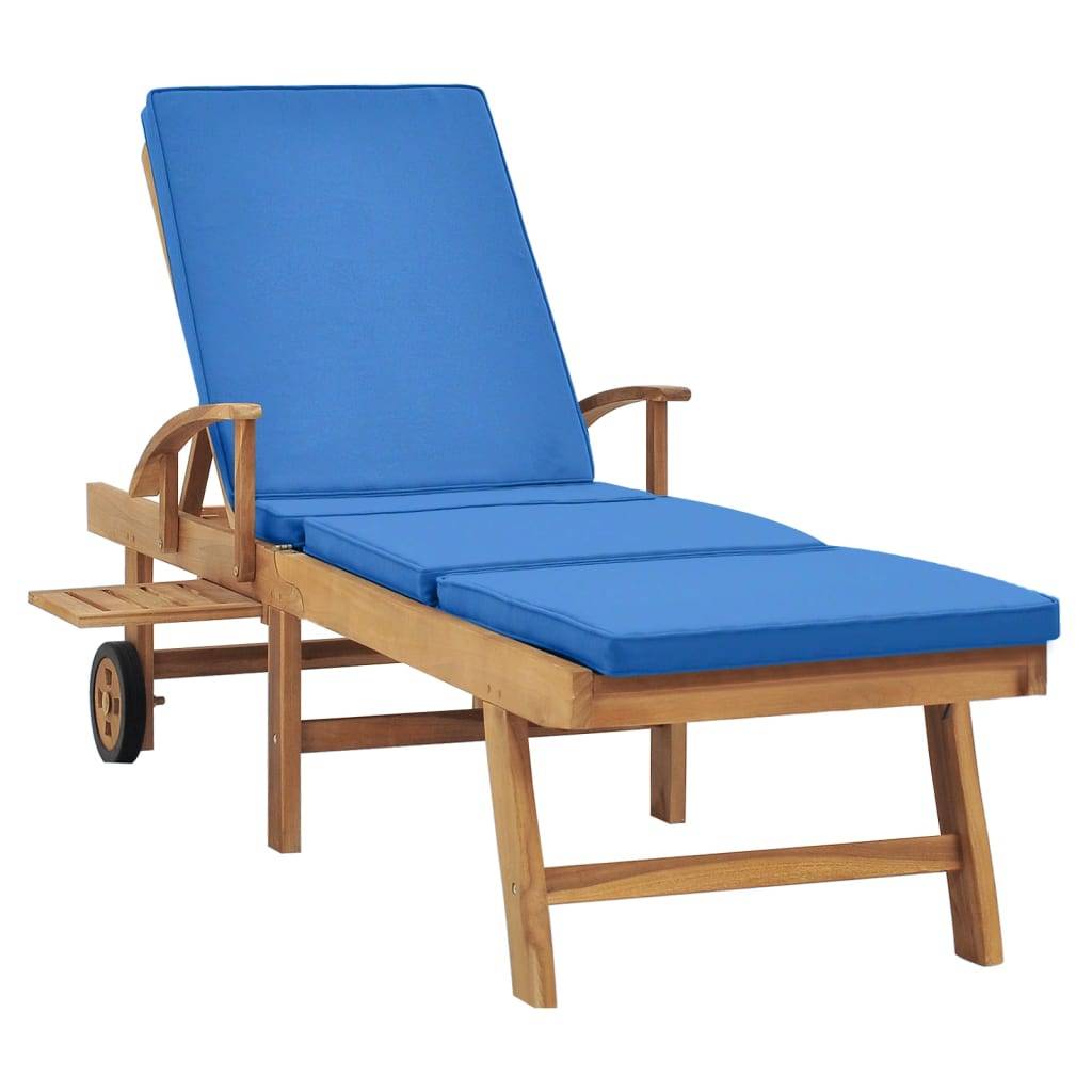 Helloshop26 - Transat chaise longue bain de soleil lit de jardin terrasse meuble d'extérieur avec coussin bois de teck solide bleu - Image 3