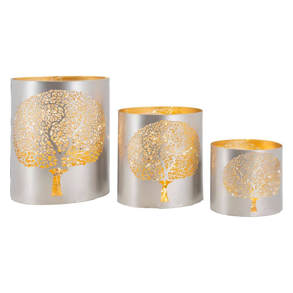 Aubry Gaspard - Photophores en métal gris Arbre de vie (Lot de 3) - Image 2