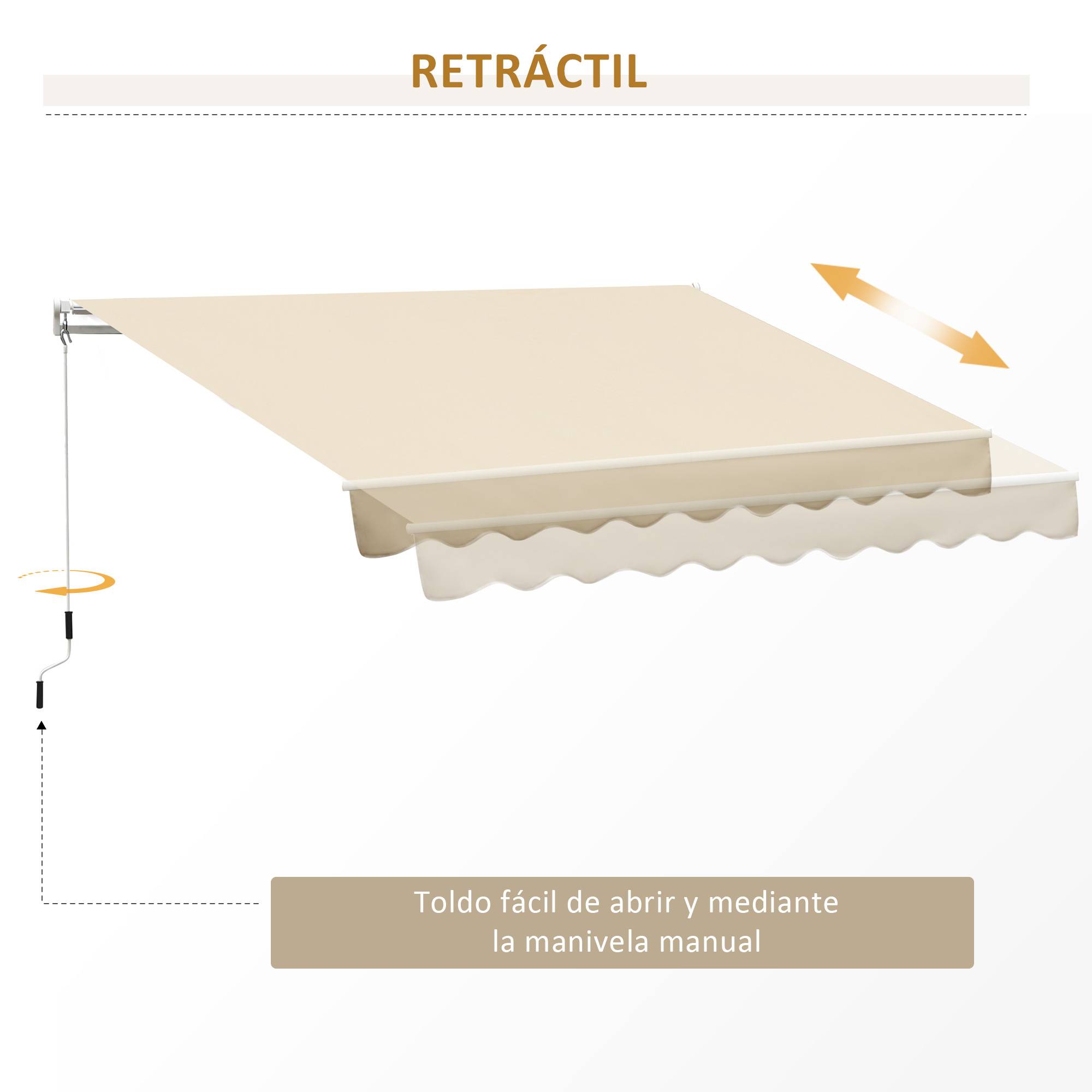 Store mural avec bras articulé et manivelle, structure robuste en aluminium et toile en polyester, 295 x 245 cm, beige - Image 10
