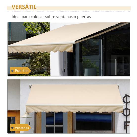 Store mural avec bras articulé et manivelle, structure robuste en aluminium et toile en polyester, 295 x 245 cm, beige - Image 8