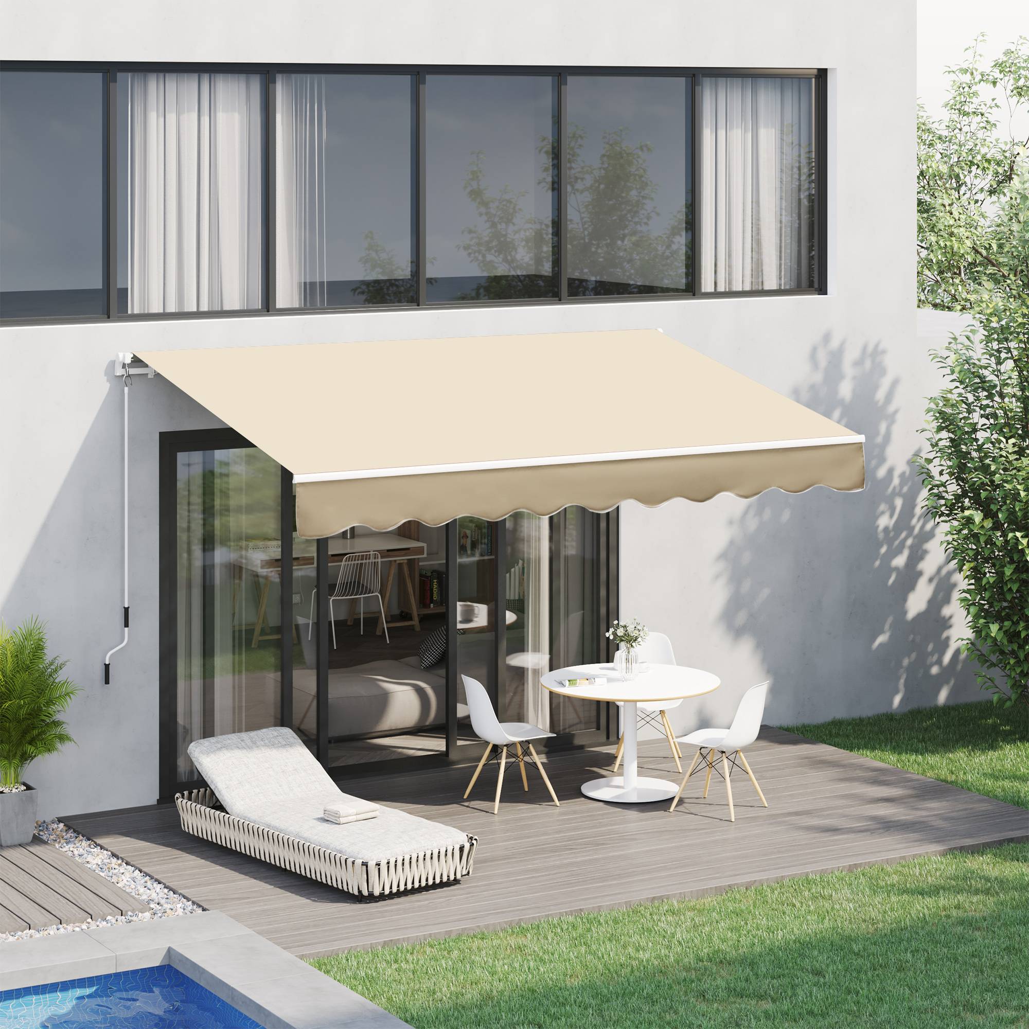 Store mural avec bras articulé et manivelle, structure robuste en aluminium et toile en polyester, 295 x 245 cm, beige - Image 3
