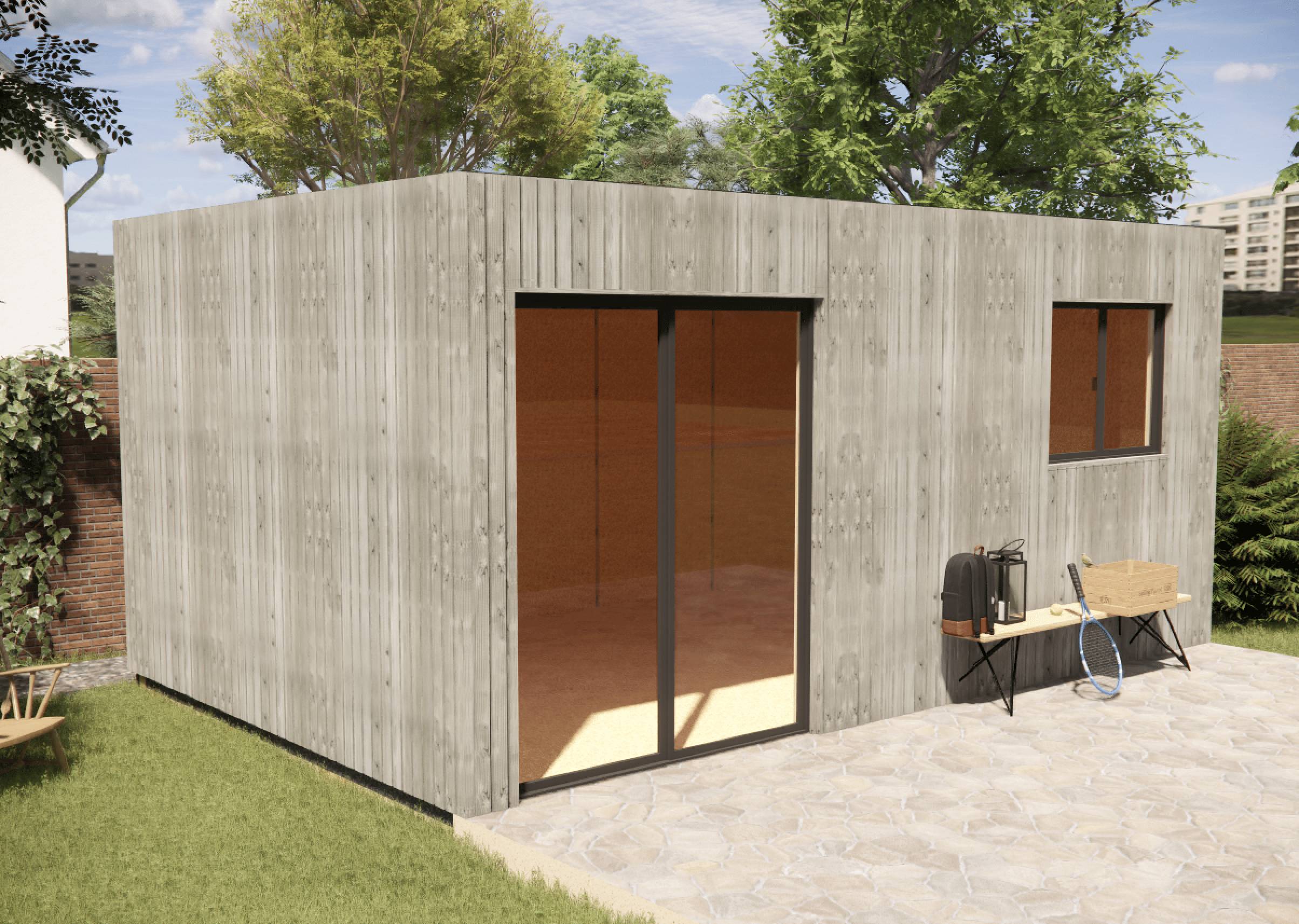 Sans Marque - Bureau de jardin ossature bois en bois 5,5 x 3,5 x 2,7 m avec plancher isolé - Image 1
