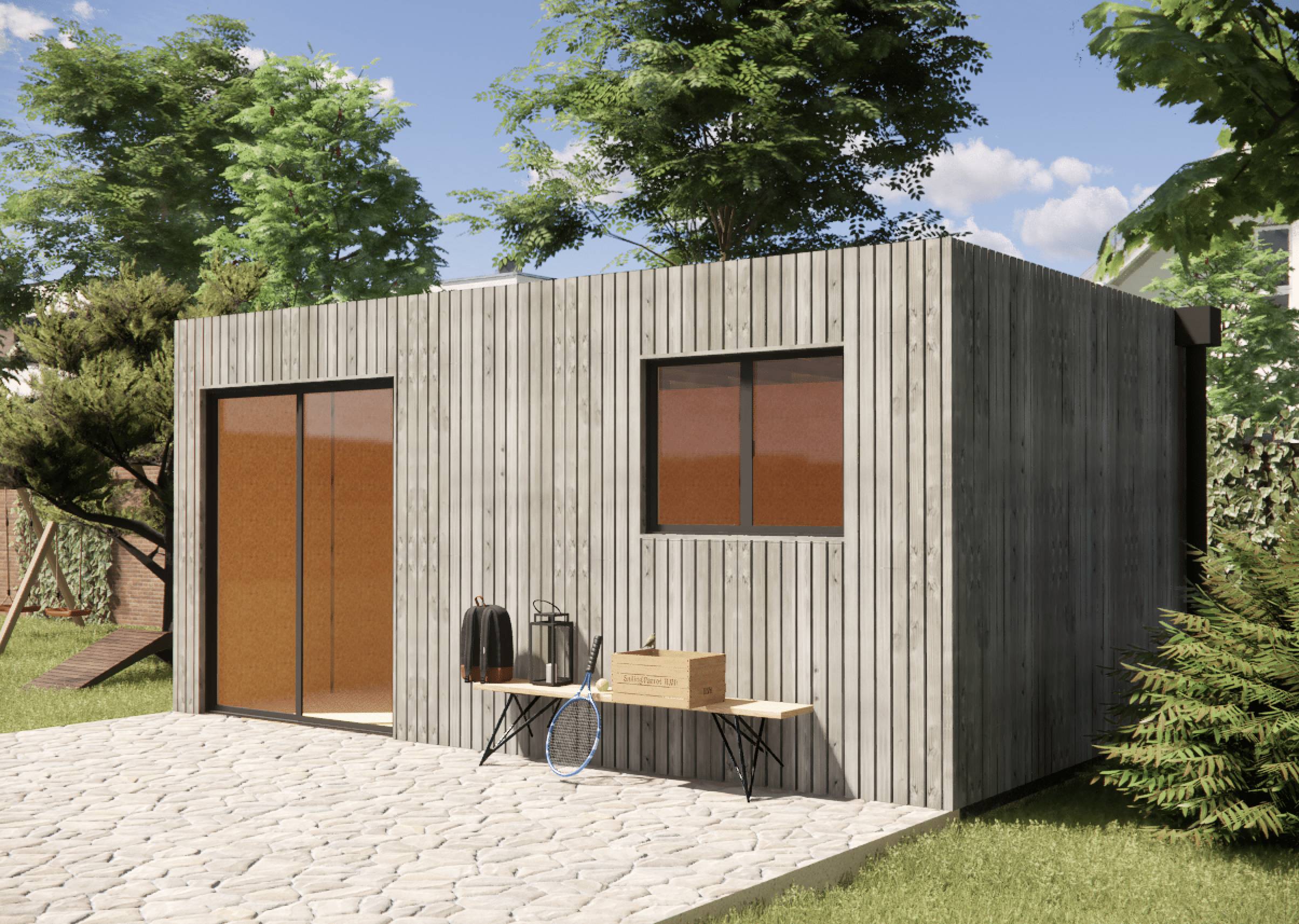 Sans Marque - Bureau de jardin ossature bois en bois 5,5 x 3,5 x 2,7 m avec plancher isolé - Image 6
