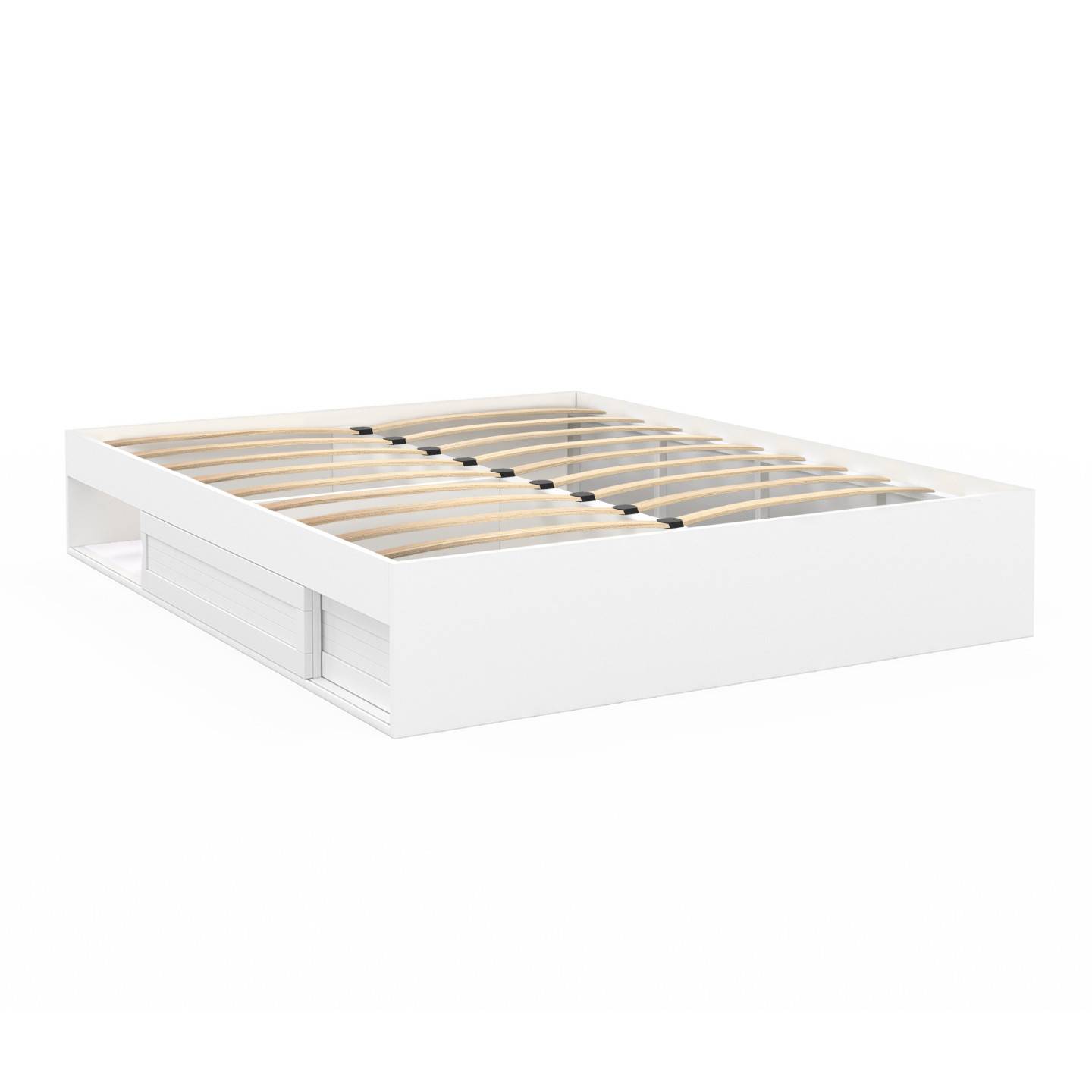 Cadre de lit double SALEM avec rangements et sommier 140 x 190 cm blanc - Image 3