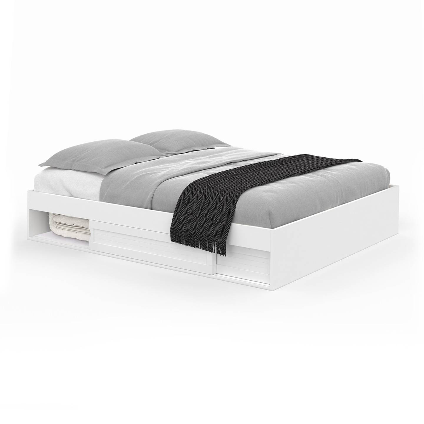 Cadre de lit double SALEM avec rangements et sommier 140 x 190 cm blanc - Image 7