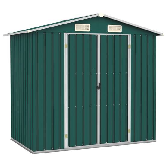 Abri de jardin cabane cabanon maison de stockage remise extérieur hangar outils robuste 205 x 129 x 183 cm acier galvanisé vert - Image 1