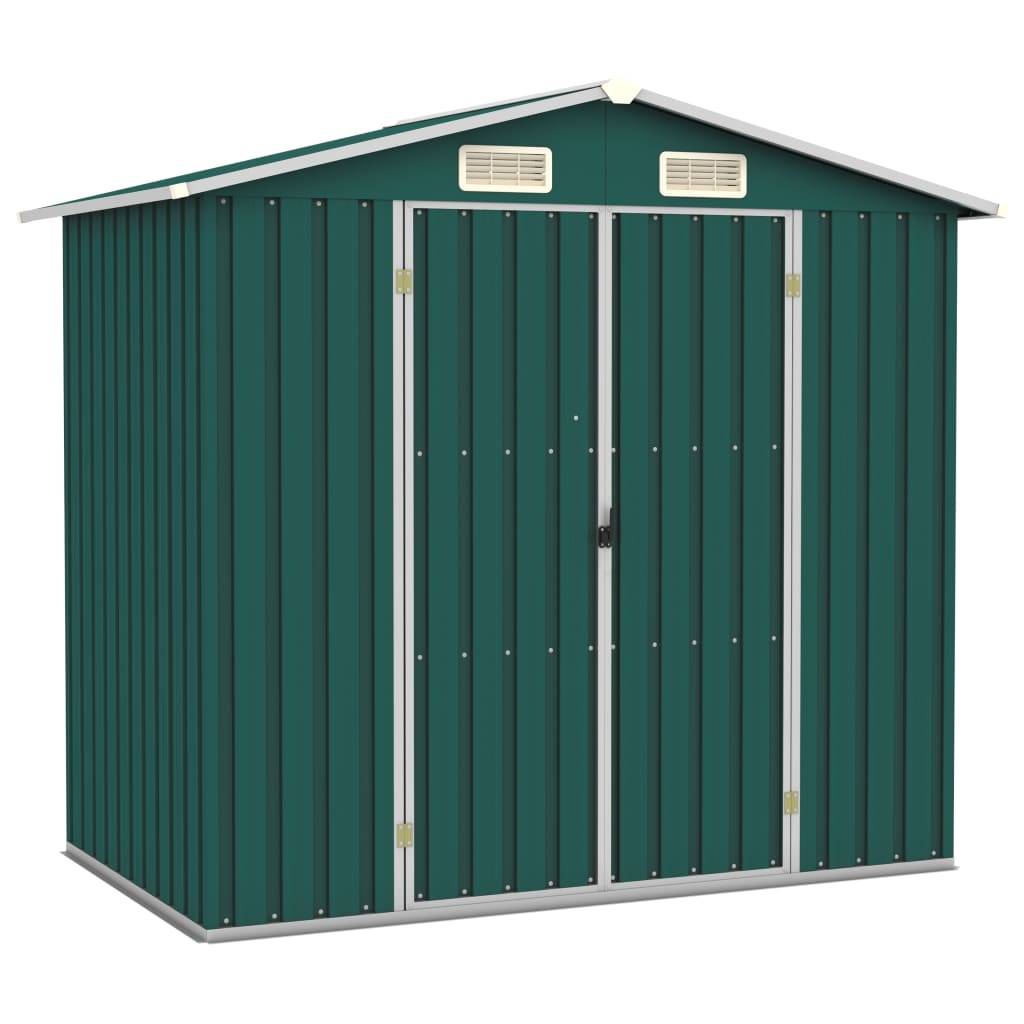 Abri de jardin cabane cabanon maison de stockage remise extérieur hangar outils robuste 205 x 129 x 183 cm acier galvanisé vert - Image 1
